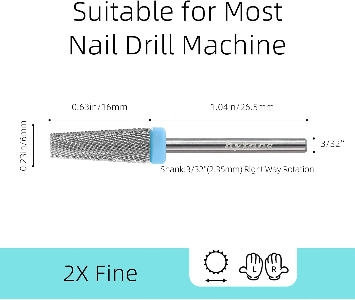 HYTOOS 5 in 1 Nail Drill Bits, 6 * 16Mm Flat Top Tapered Professional Tungsten Carbide Bit for Gel Polish & Base Removal, Electric File Manicure Drills Accessories Tool,2Xf image number 1