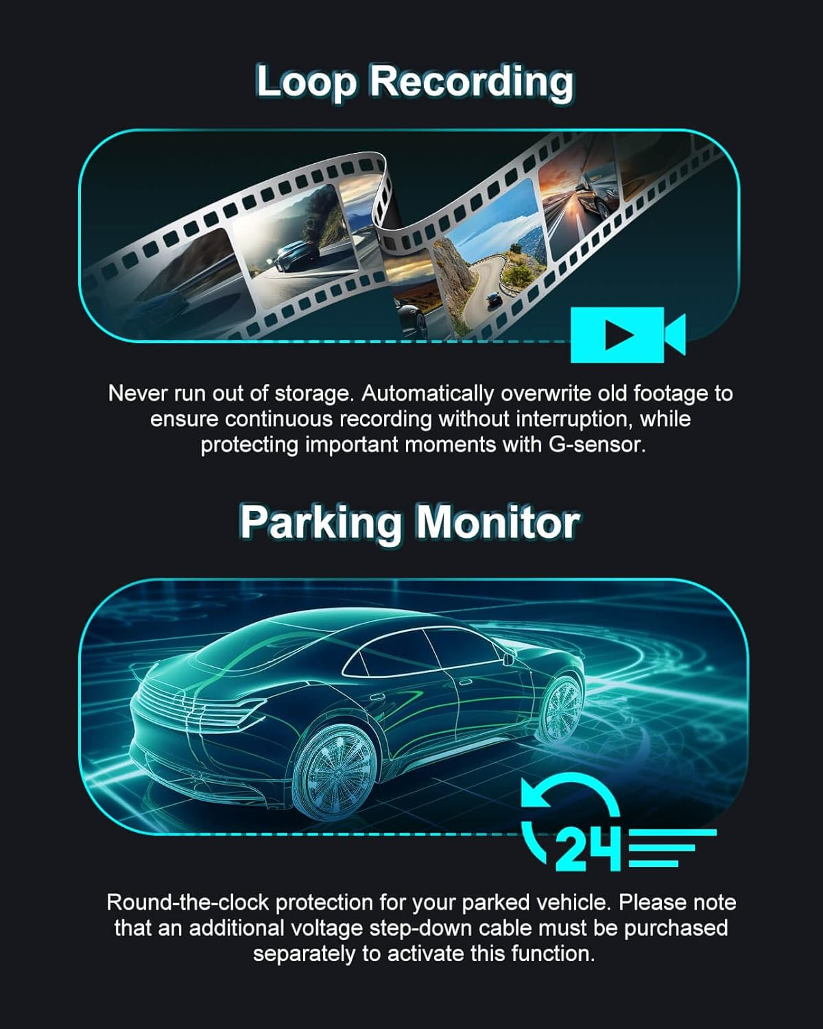 4K 3 Channel Mirror Dash Cam, 11" Triple Rear View Mirror Dash Camera Front inside Rear with WDR G-Sensor Parking Assistance, with 64GB Card, Waterproof Backup Camera for Car RV by STONVUE image number 5