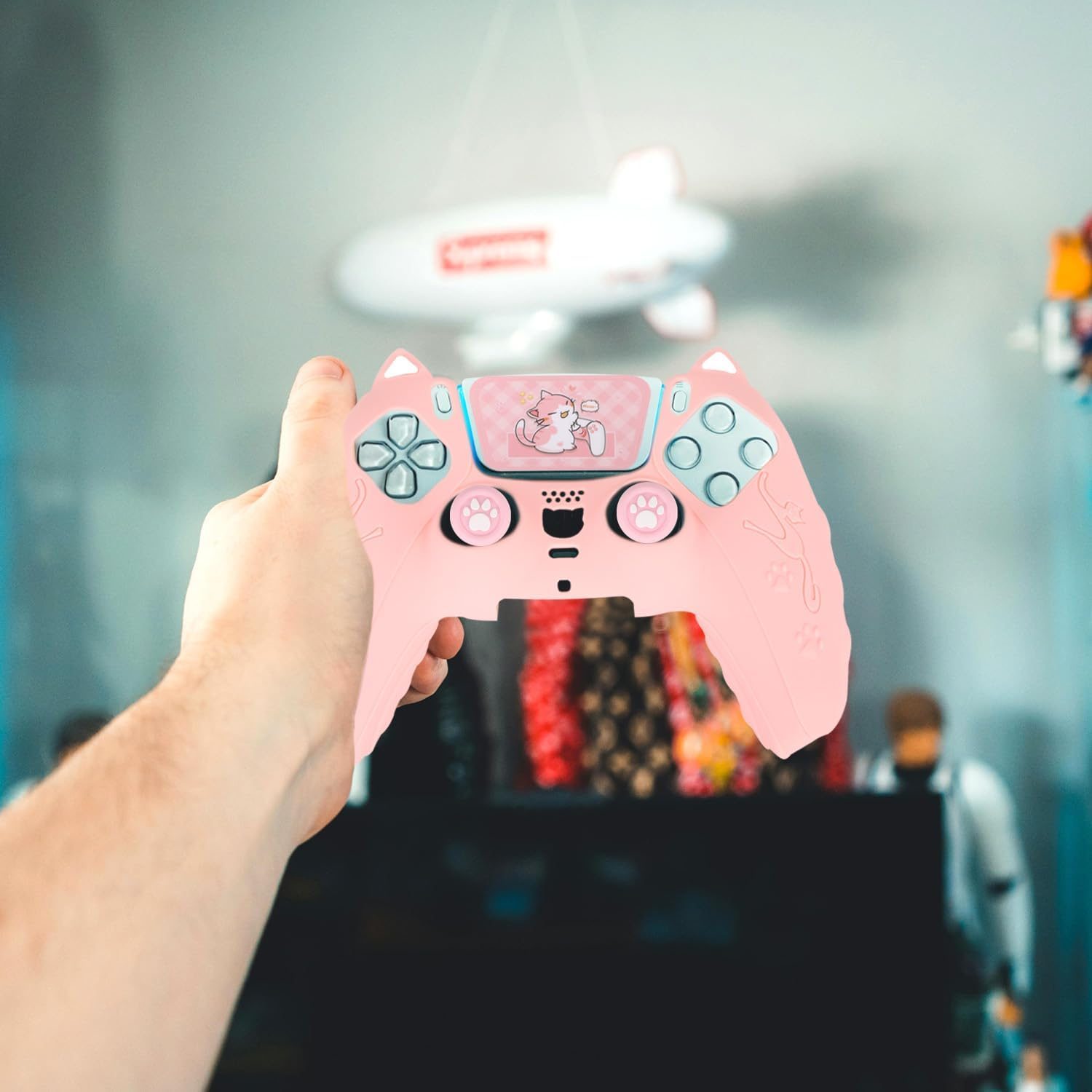 Pink Controller Skin Set for PS5, Cute Cat Paw Anti-Slip Silicone Cover Case for PS5 Wireless Controller Accessories Protective Shell with Thumb Grips & Touchpad Sticker, Girls Gamer Gifts image number 6