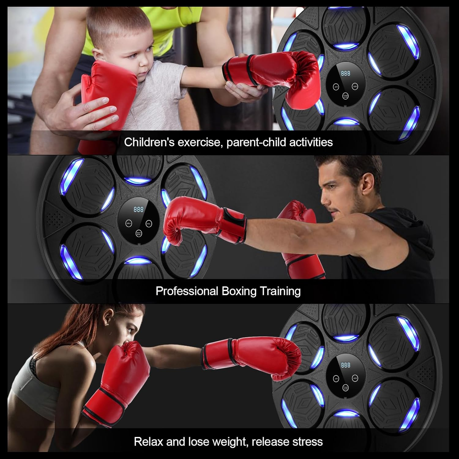 Music Boxing Machine, Smart Boxing Machine Wall Mounted with Boxing Gloves USB Charging Punching Machine Game Training Equipment Pad Devices Bluetooth Connection for Kids/Adults image number 3