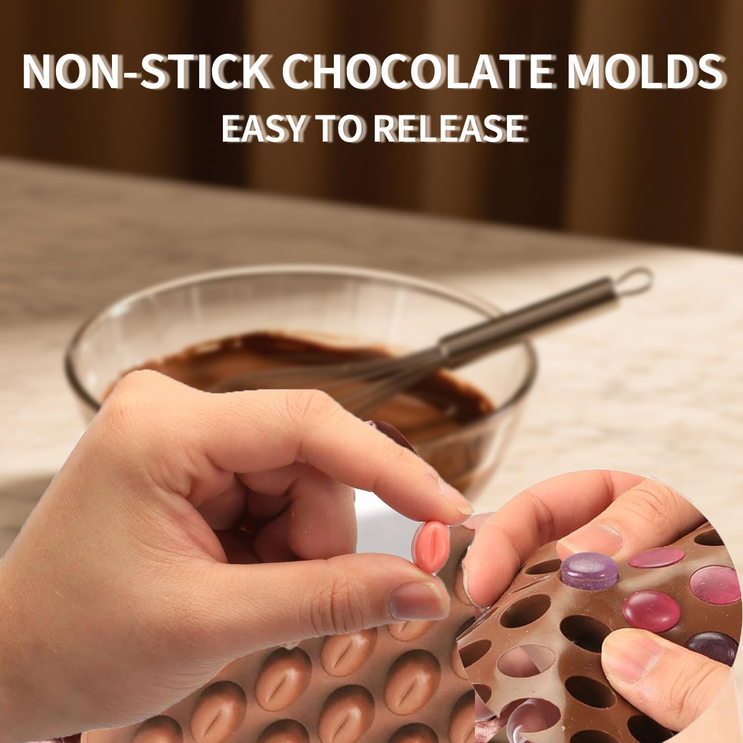 2 PCS 55 Cavity Mini Coffee Beans, Chocolate Sugar Candy Molds, Coffee Bean Shaped Candy Molds, Food Grade Mini Silicone Mold for Cake Decoration Bakeware Mould image number 6