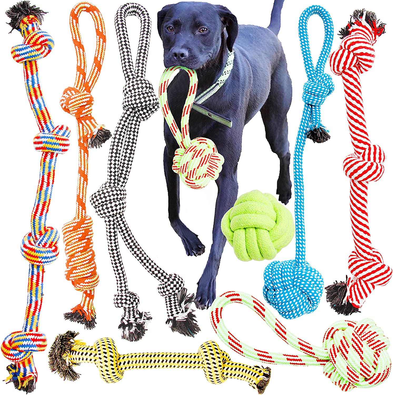 Dog Rope Toys, 8 Pack for Large to XL Large Dogs (35Lbs to 85Lbs+), Dental Health, Natural Rope, Tug Toy