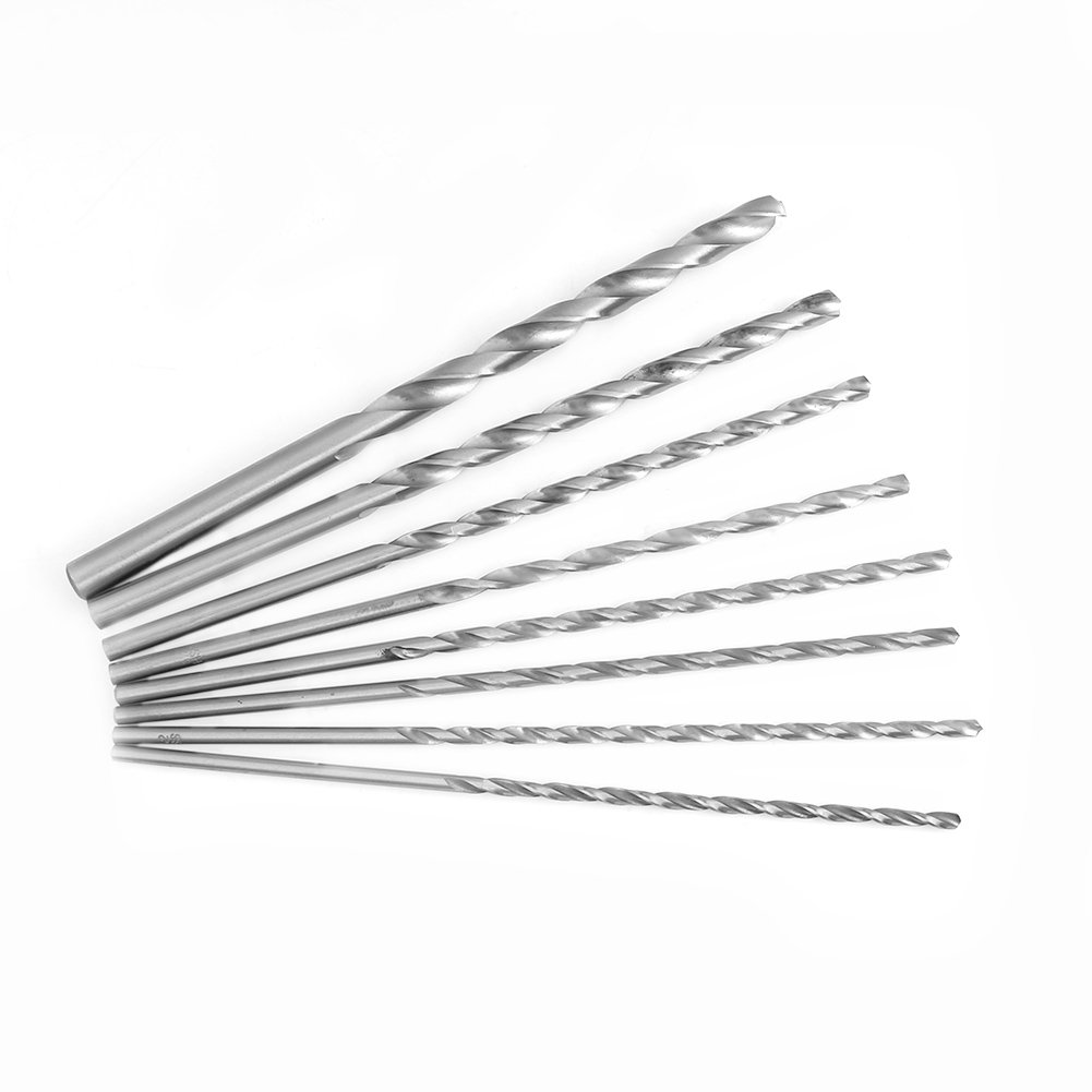 8Pcs Twist Drill Bit Set, 200Mm Extra Long Spiral Drill Bit High-Speed Steel Straight Shank Twist Drill Bits Set Tool 4-10Mm for Wood Plastic and Aluminum image number 5