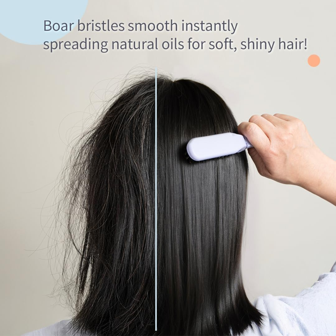 Uffy Minipop Travel Hair Brush &ndash; Mini Folding Boar Bristles for Women, Men & Kids | Kid-Friendly Portable Purse Brush for Wet & Dry Hair, Curly or Straight | Pocket-Size Detangler &ndash; Baby Blue image number 3