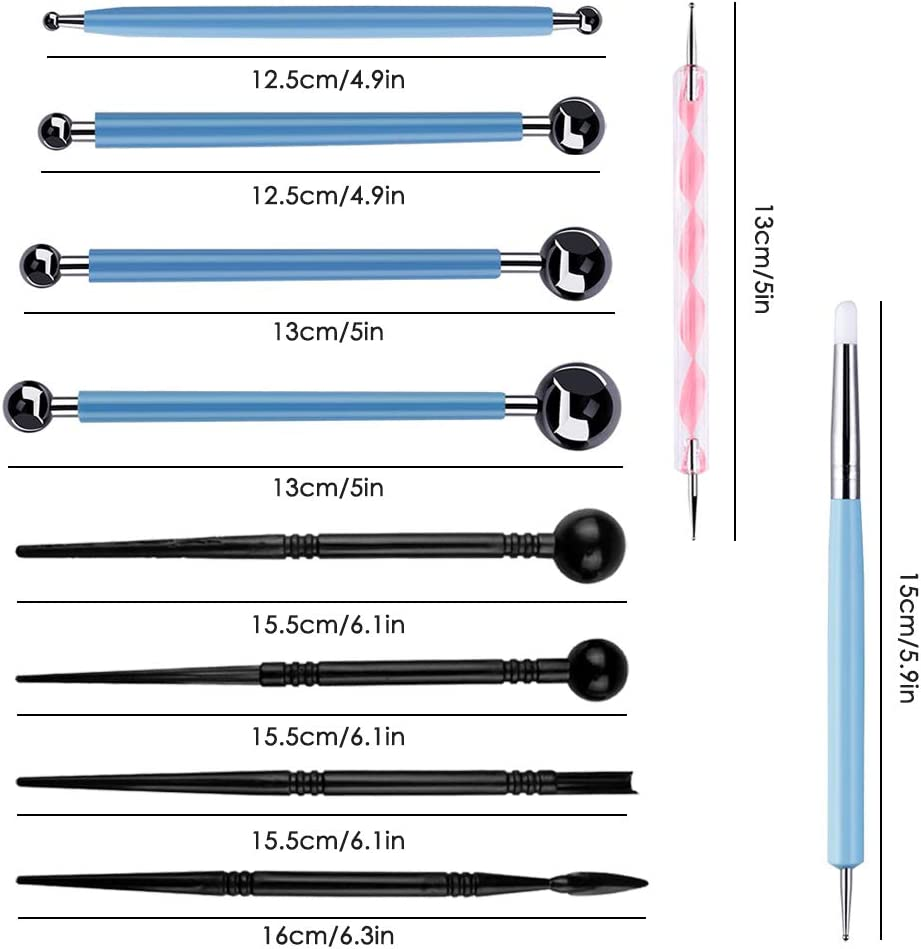 SENHAI 20Pcs Polymer Modeling Clay Sculpting Tools, Dotting Tools, Ceramic Clay Indentation Tools for Pottery Sculpture, Rock Painting, Art Carving Embossing and Nail Art, Including a Carrying Pouch image number 3