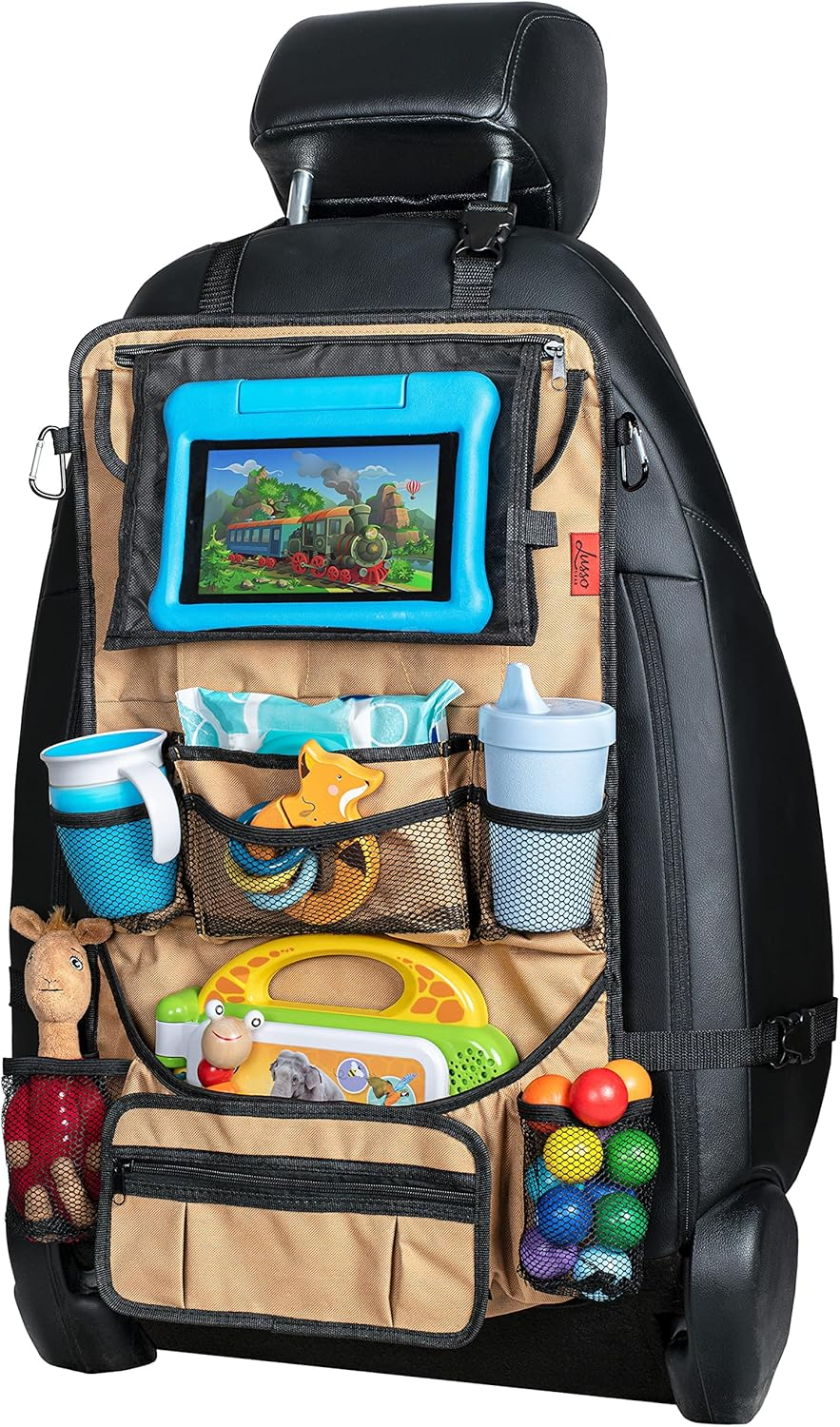 Lusso Gear Heavy Duty Back Seat Car Organizer Extra Large for Protection, Sag Proof & Reinforced Corners, Protects Ipad & Backseat, 12 Versatile Car Seat Organizer Storage Compartments (Black)