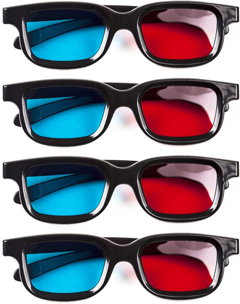 3D Glasses, 4 PCS Red & Blue Dimensional 3D Vision Glasses for TV, Movie, Game