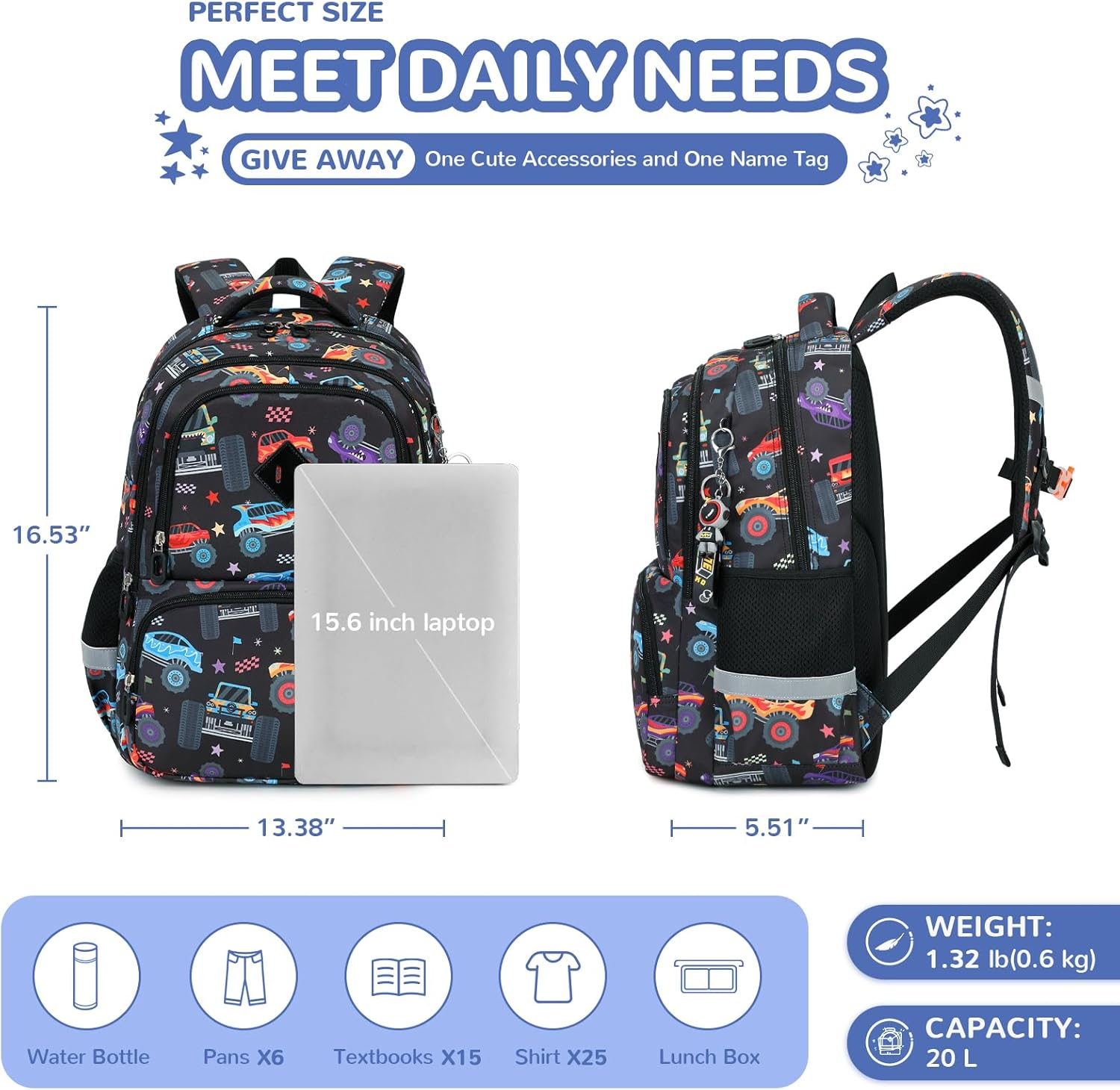MUSEVOS Kids Backpack, Kawaii Printed Girls Boys Bookbags for Preschool, School Backpack for Elementary and Kindergarten image number 2