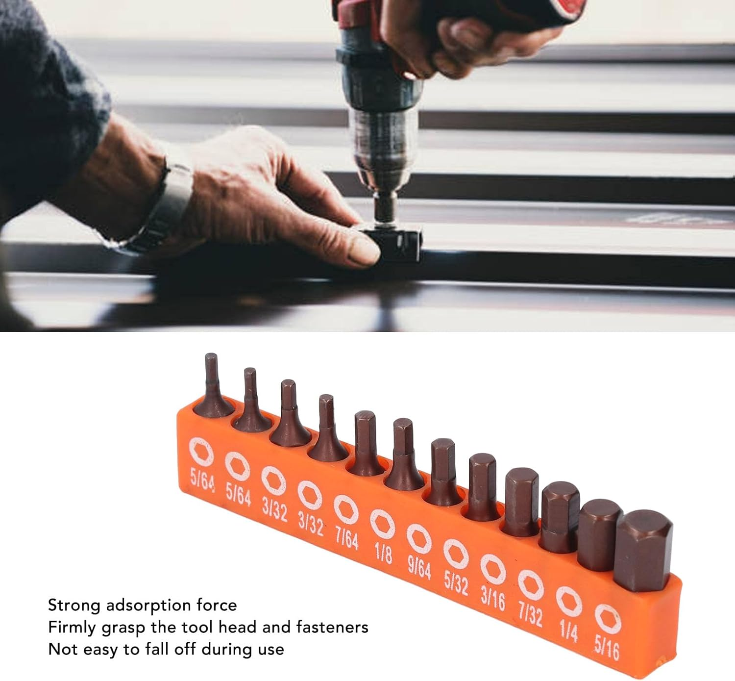 Bewinner 12Pcs Hex Bit Set Imperial 1/4 Inch Shank S2 Alloy Steel 25Mm Screwdriver Drill Bits with Magnetic Grip and Storage Holder for Electric Drill, Hand Drill, and Power Tools image number 6