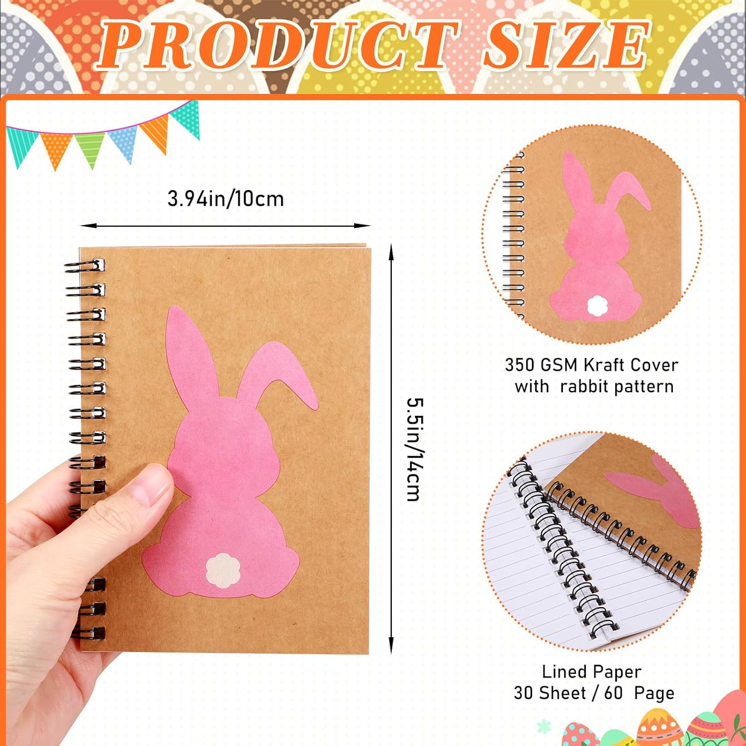 Mooliwe 48 Pcs Easter Pencils and Notepads Set 24 Pcs A6 Easter Bunnies Spiral Journal Notebook 24 Pcs Assorted Colorful Pencils with Eraser for Kids School Classroom Gift Exchange Supplies (Cute)