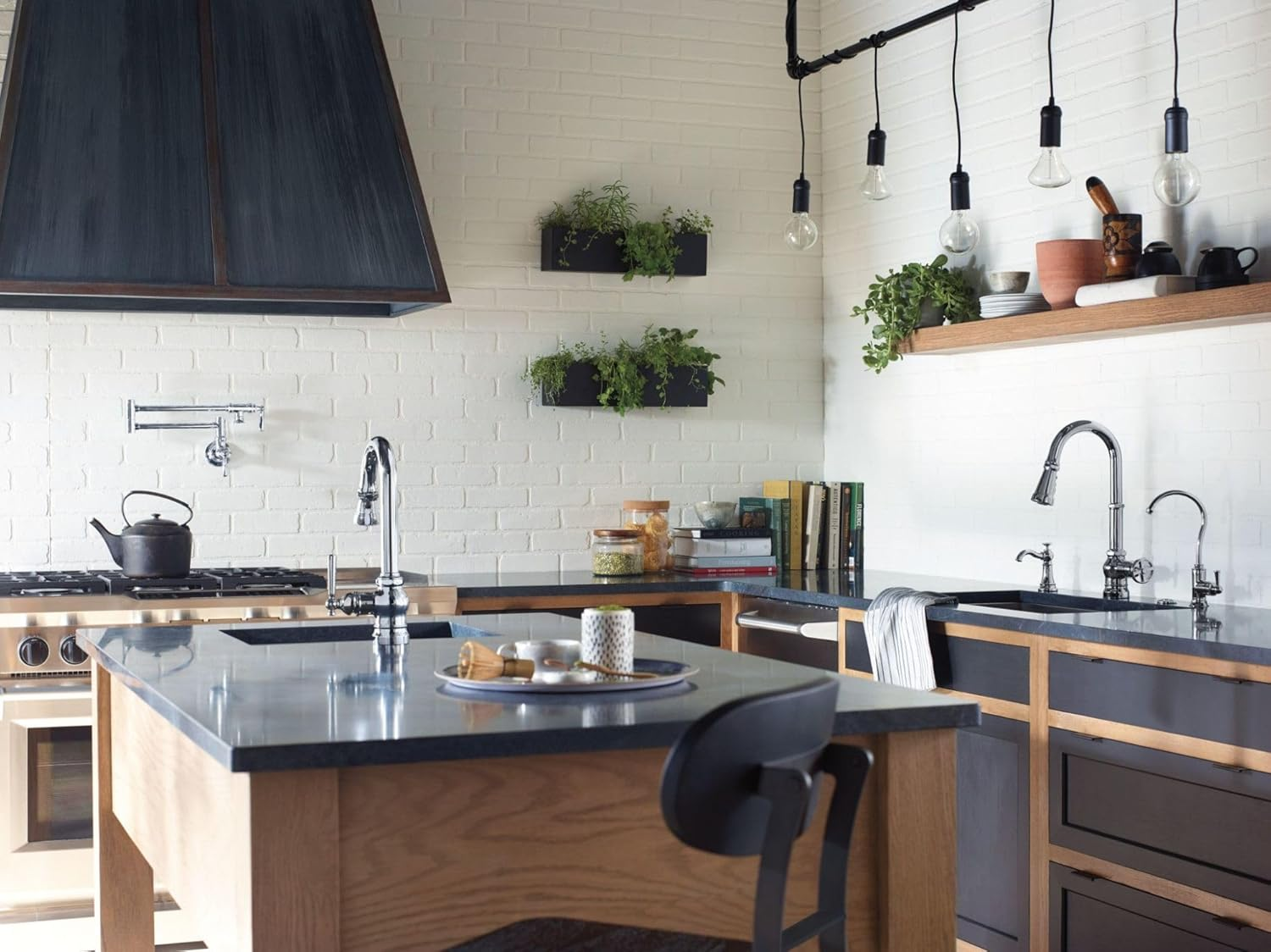 Moen S3945C Traditional Deck Mounted Kitchen Soap Dispenser with above the Sink Refillable Bottle, Chrome - Matte Black image number 3