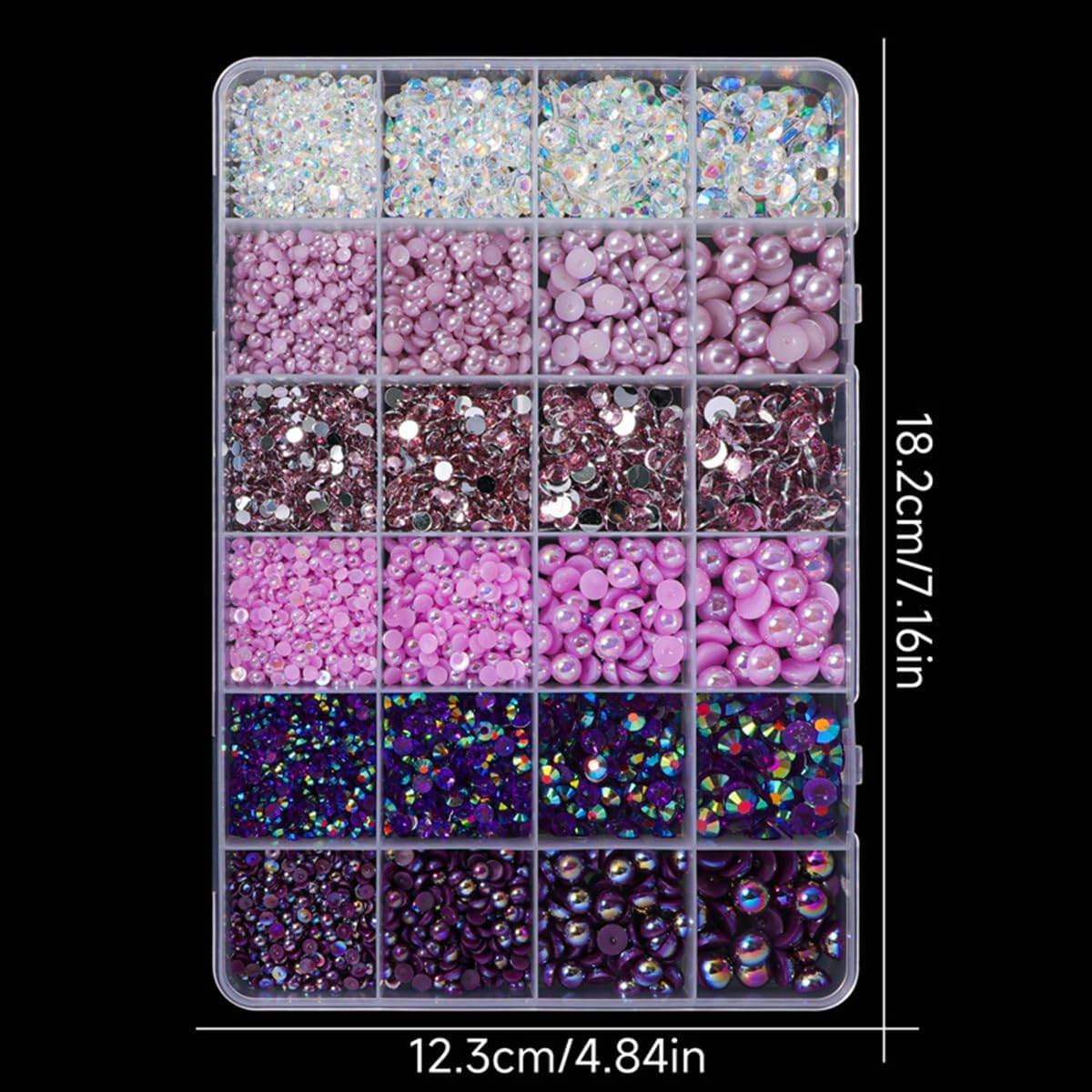 24 Grid Flatback Rhinestones and Beads for Nails, Betterjonny Rhinestones for Crafts 3-8 Mm Glitter Stones Half Beads with Tweezers and Dotting Pen for DIY Crafts Nail Design Clothing D