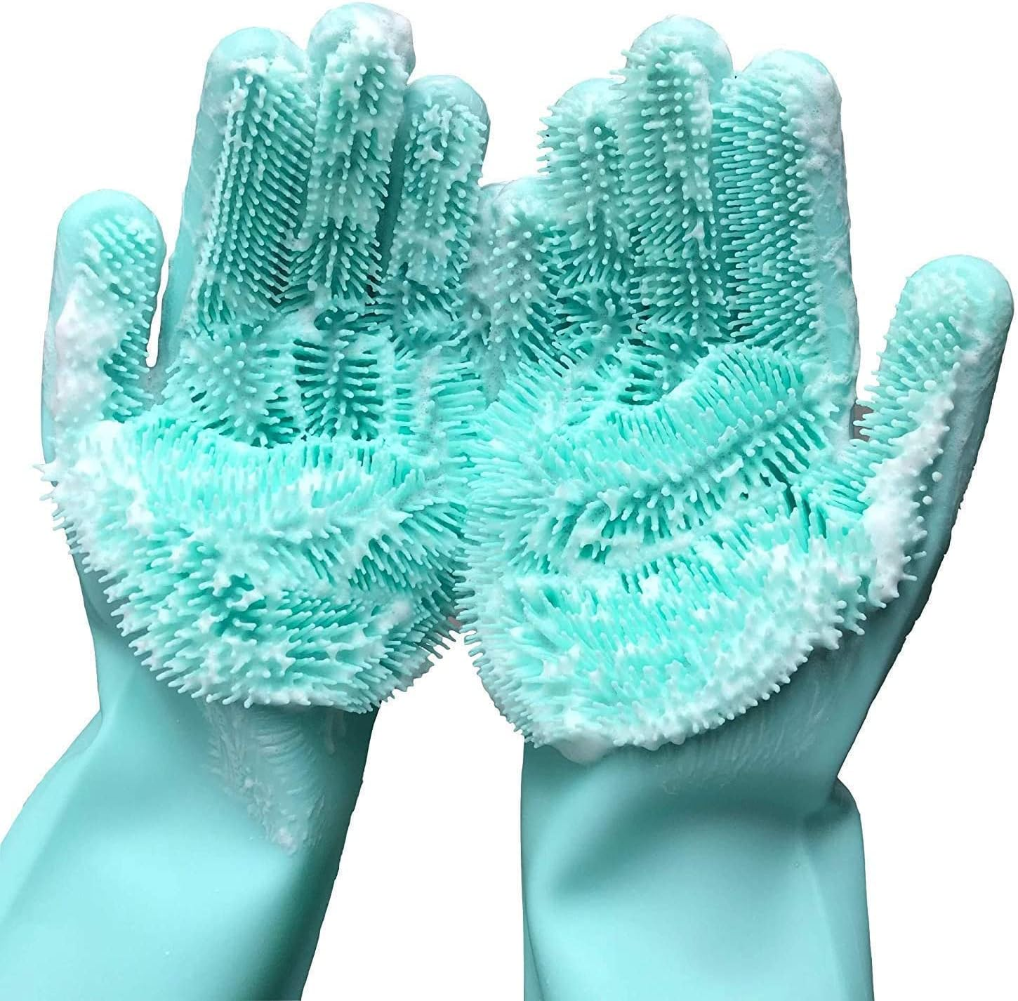 Silicone Dishwashing Gloves, Rubber Scrubbing Gloves, Sponge Cleaning Brush for Dishes Housework, Kitchen, Cars