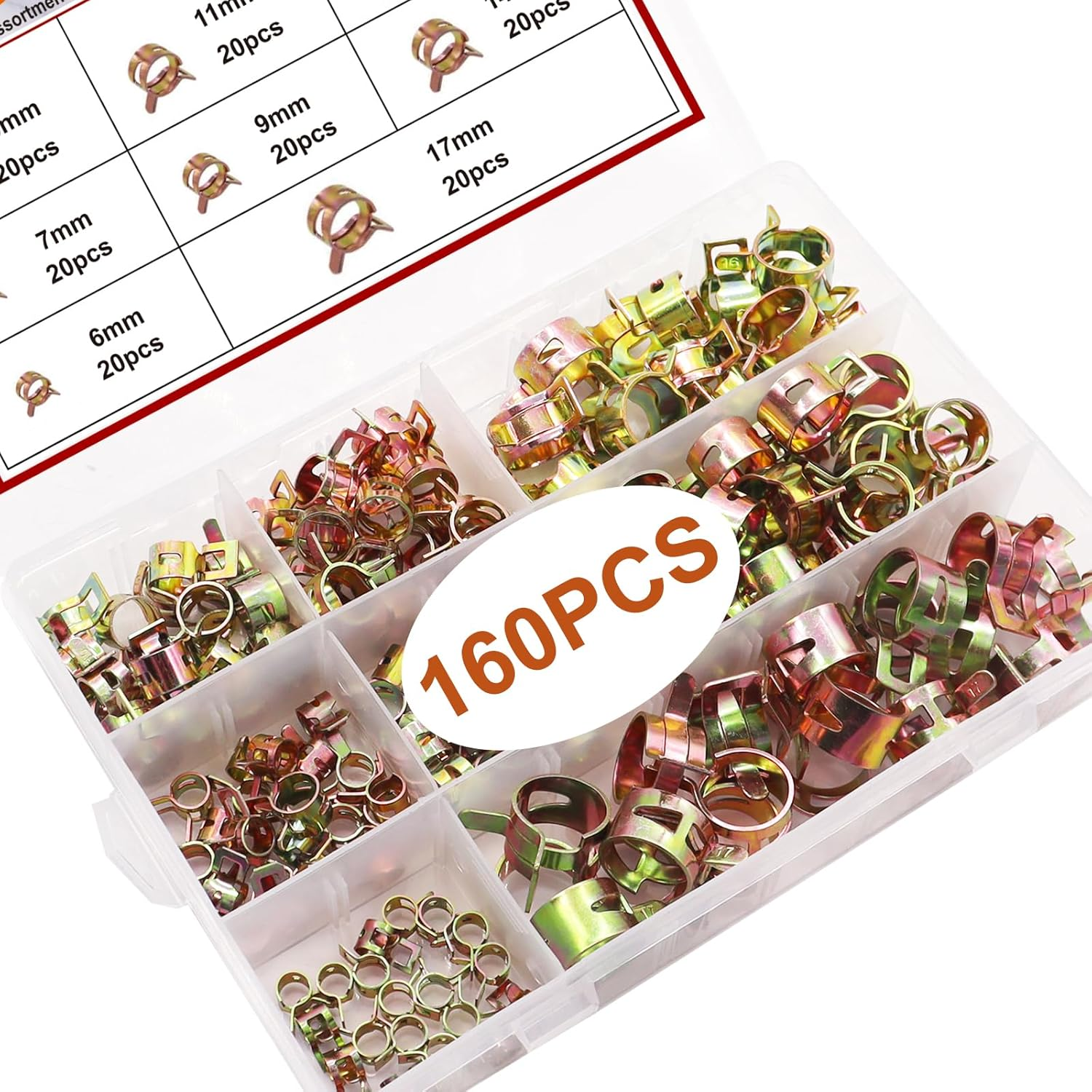 Taiss 160PCS 6-17Mm Spring Band Type Hose Pipe Clamp Assortment Kit.Low Pressure Air Clip Clamp for Hose Fuel Silicone Vacuum Sleeving Hose Clamp (6Mm 7Mm 9Mm 10Mm 11Mm 14Mm 16Mm 17Mm)