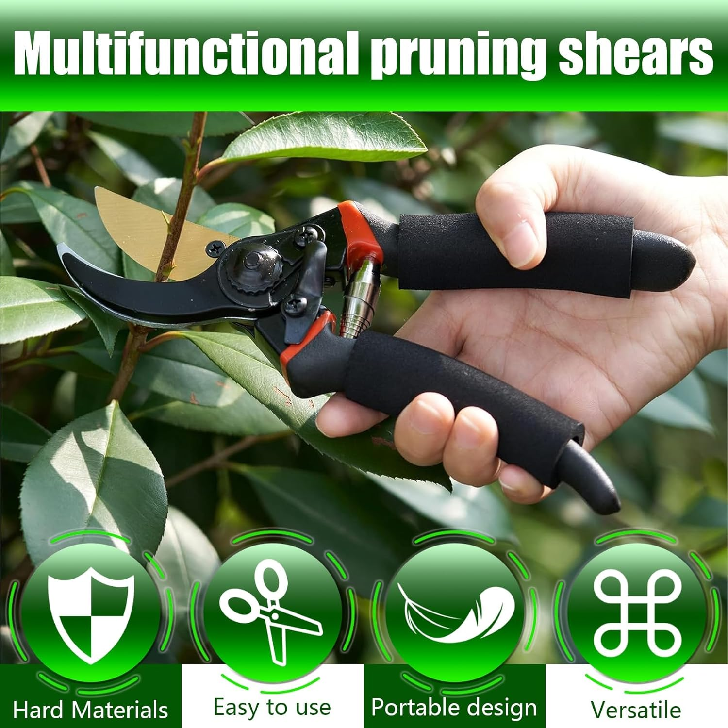Bypass Pruning Shears, 8.2" Labor Saving Garden Pruning Shears, Alloy Steel Hand Pruners for Garden Deadheading, Trimming, Shaping image number 2