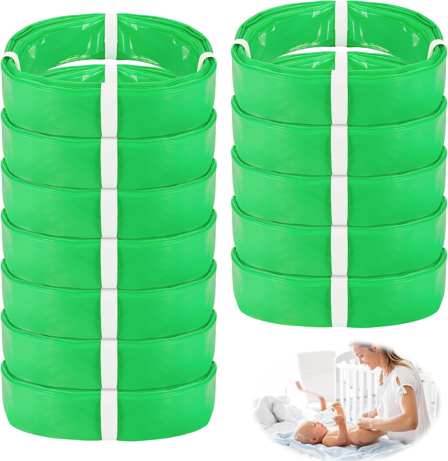Hejo 12 Pack Nappy Bin Refill, 4.5M Nappy Refill Bags Compatible for Tommee Tippee Angelcare Twist & Click Refill, Smellproof Nappy Bags Refill, Diaper Pail Refill Liner Hold (Green) image number 5