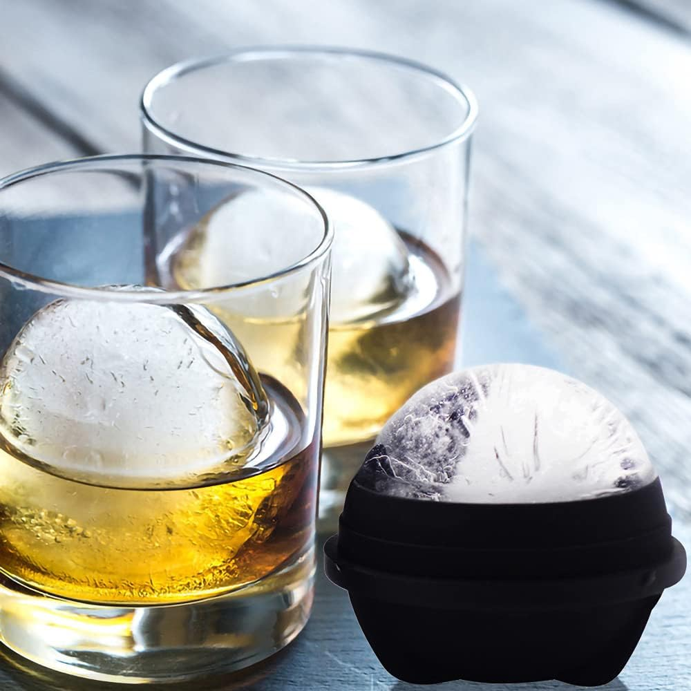 Helpcook round Ice Ball Molds - Silicone Sphere Ice Molds with Built-In Funnel-Makes 2.5 Inch Large Ice Balls for Whiskey & Cocktails (2/4/6 Pack) 4 Pack Black image number 1