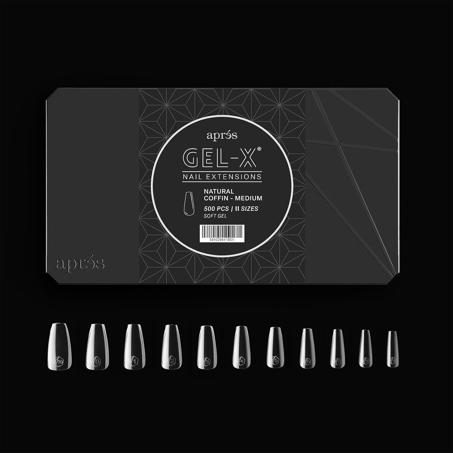 APR&Eacute;S Box of Coffin Medium Gel Tips | 500 X Gel Tips, 11 Sizes 00-9, Premium Quality image number 2