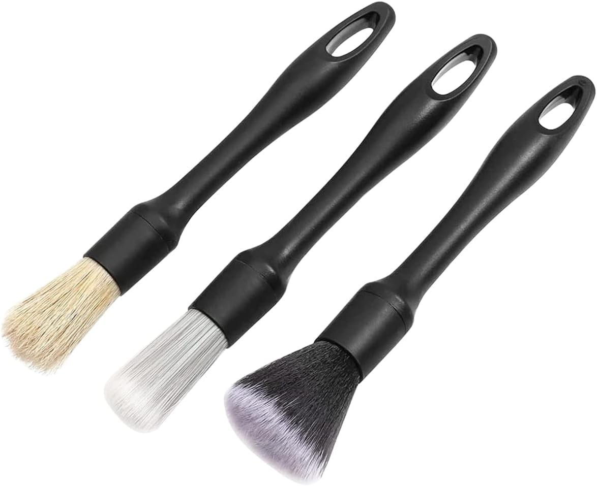 3Pcs Car Detailing Brush Kit, Soft Boar Hair Detail Brush Set, Interior Detailing Microfiber Wheel Cleaning Brush for Cleaning Dashboard, Air Vents, Emblems, Wheels image number 3