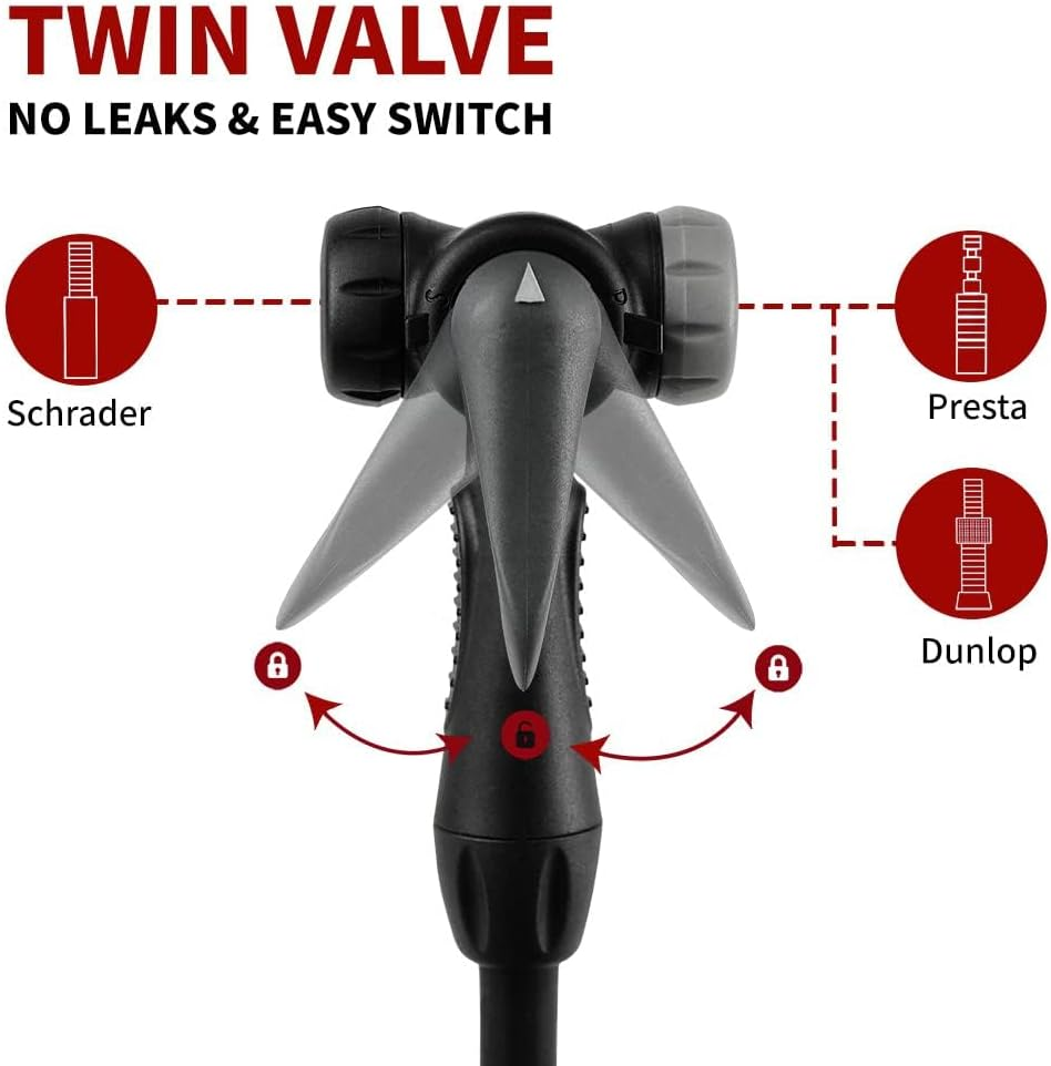 BV Bicycle Pump Durable Bike Floor Pump 17/24 Inch Smart Valve Head, 160 Psi, Automatically Reversible Presta and Schrader image number 4