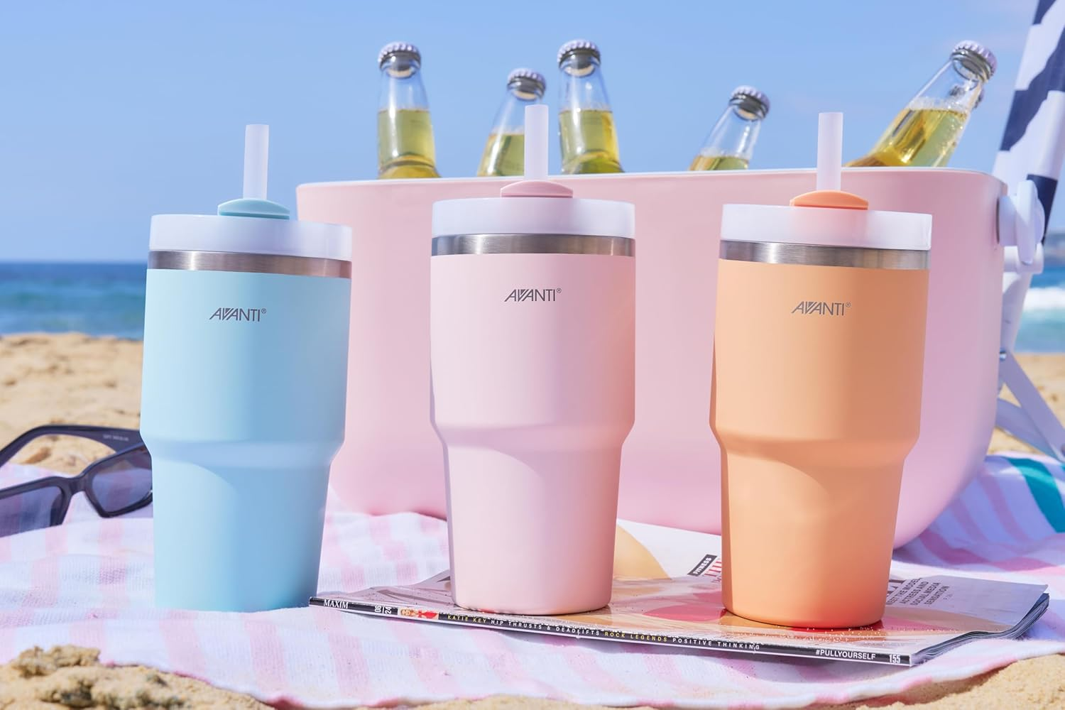 Avanti Hydroquench Stainless Steel Insulated Smoothie Tumbler with 2 Lids 550Ml, Soft Mint