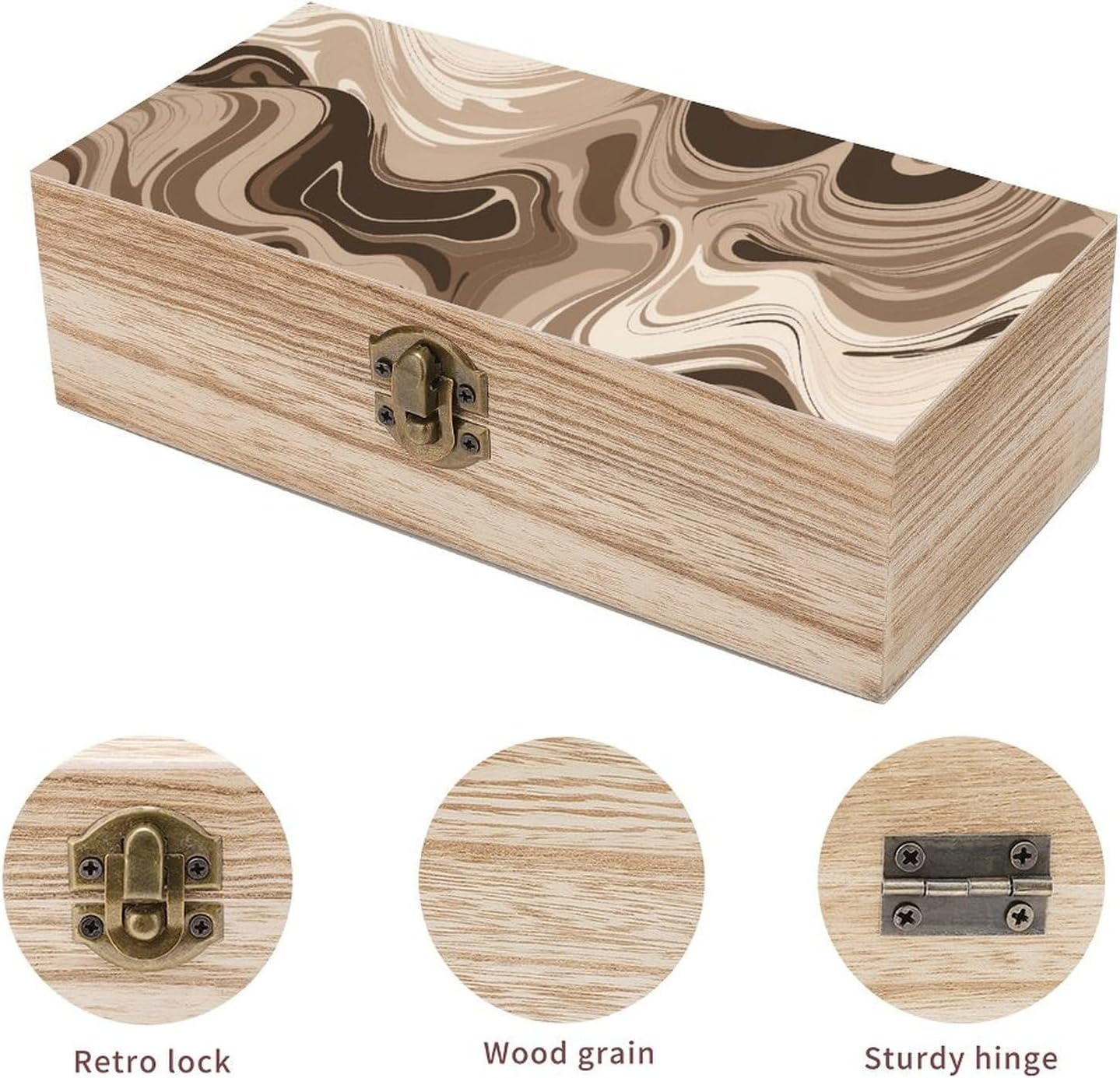 Taupe and White Wooden Box Wood Wedding Keepsake Boxes with Lids Small Decorative Boxes Lightweight Wooden Memory Storage Box for Crafts Keepsakes Jewelry Photo Letter Storage image number 2