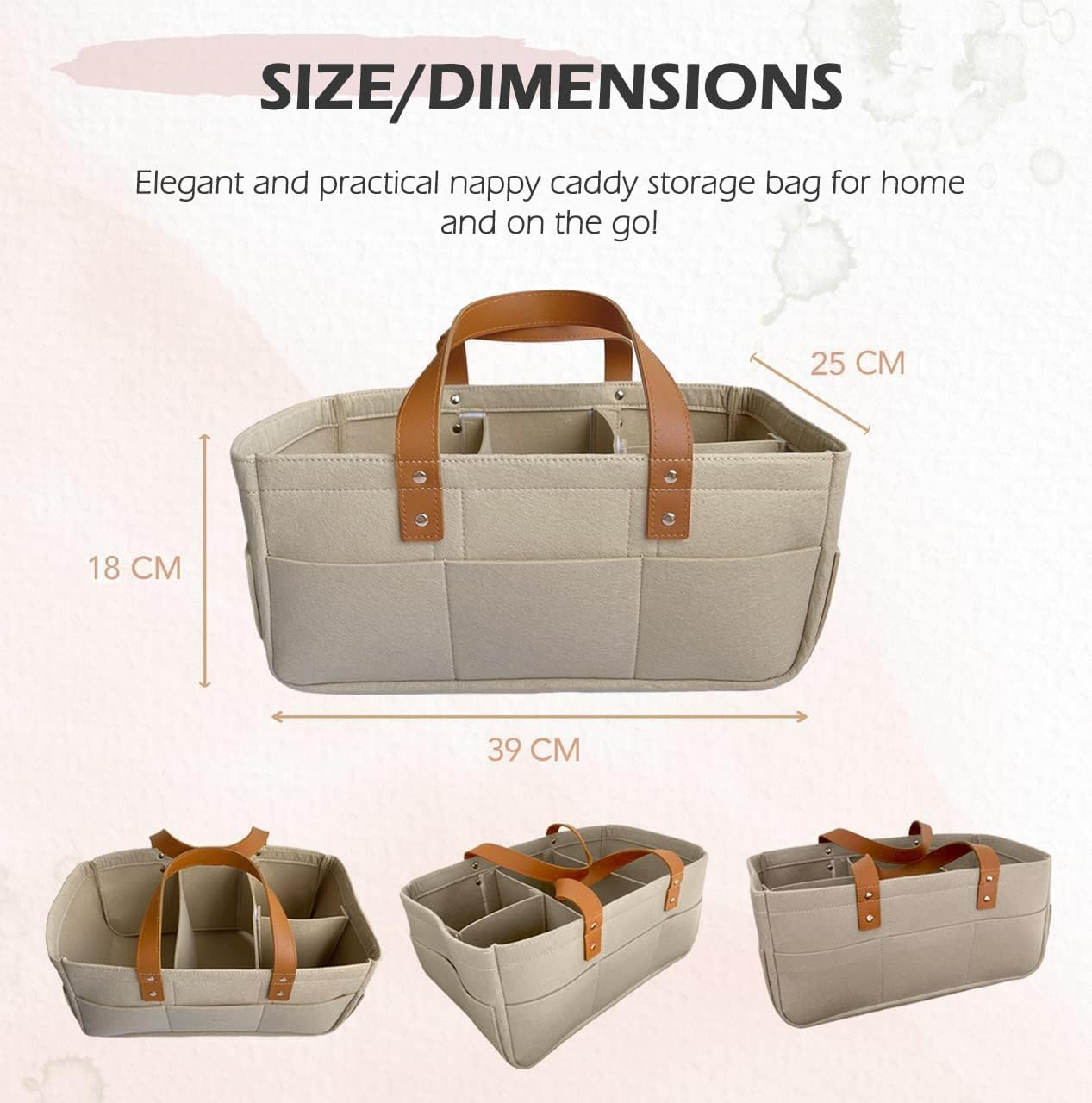 Misenfar Baby Diaper Caddy Organizer, Large Baby Nappy Caddy Storage Basket, Portable Caddy Organizer with 3 Removable Dividers, Basket for Nursery with Changing Pads & Storage image number 3