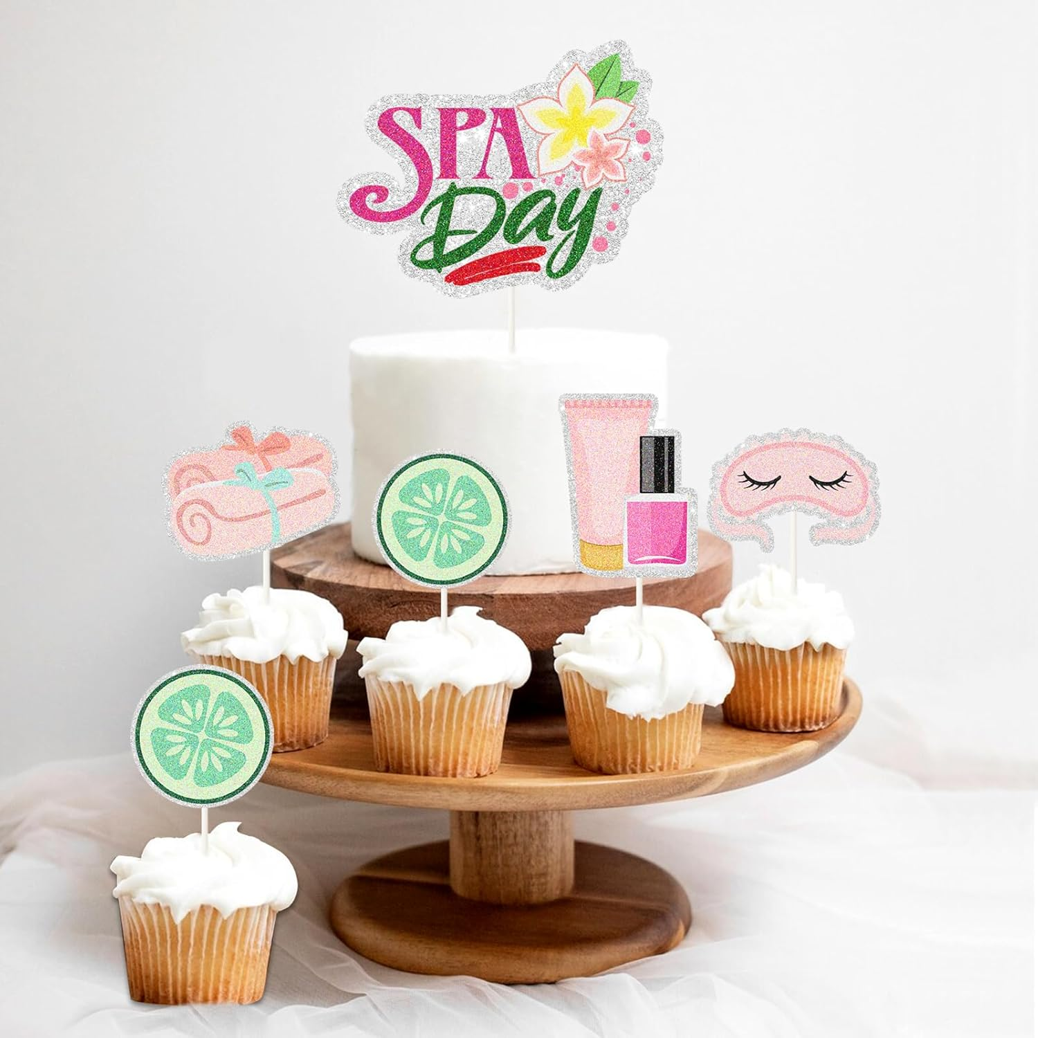 6Pcs Spa Party Cake Toppers -Sweet Pink Princess Makeup Birthday Cake Decor - Spa Day Make up Theme Party Decoration image number 1