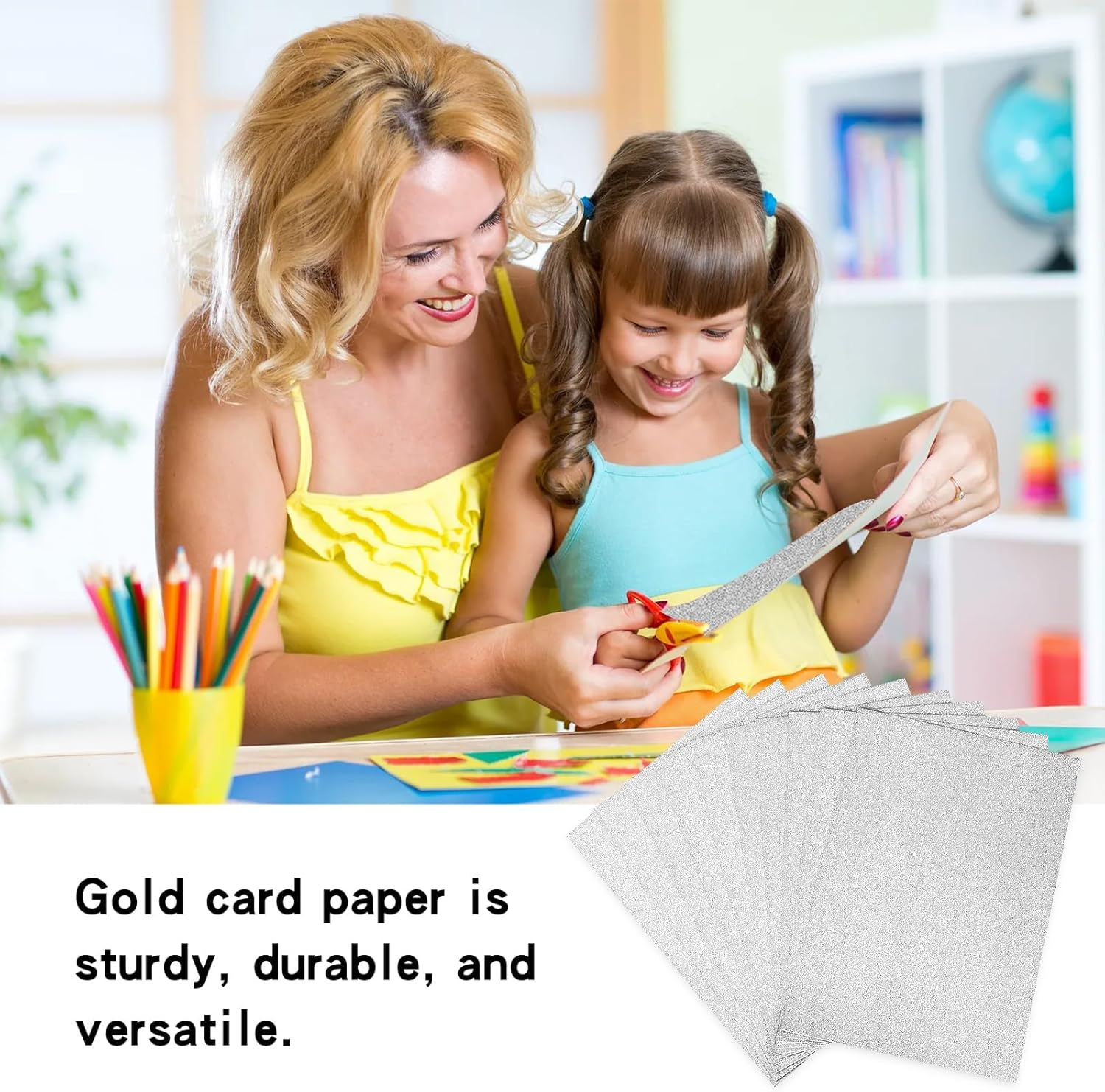 A4 Non-Shed Glitter Cardstock Sheets - Pack of 10-170Gsm Craft Supply for Card Making, Die-Cutting, Crafts Projects - Compatible with Die-Ideal for DIY Creations and School Activities (Silver) image number 1