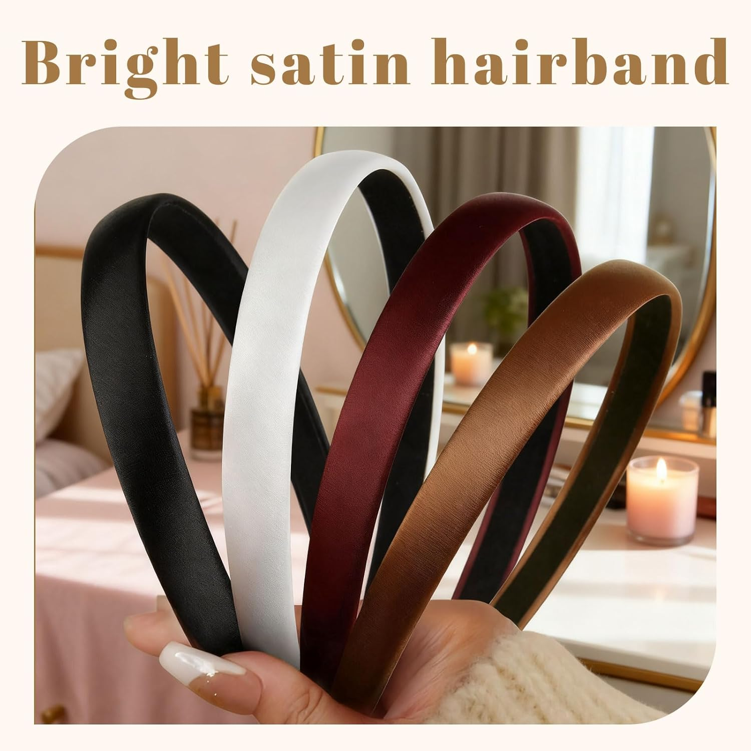 Xanthelle Ladies' Headbands, 4 Pieces Velvet Headbands for Women, Non-Slip Hairbands & Headband, Trendy Vintage Headbands in Brown, Red & Black image number 4