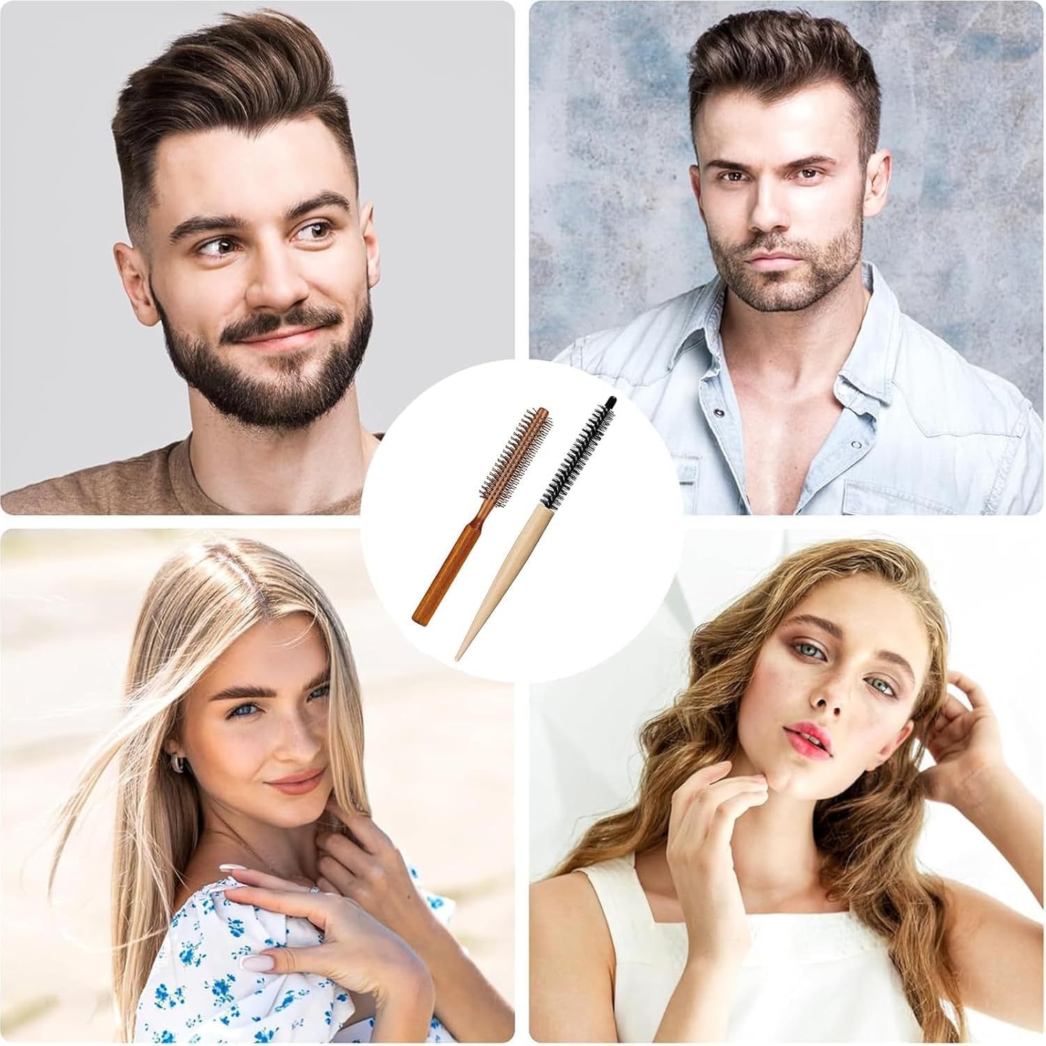 Liyquint 2 Pack Small round Hair Brush Set, Mini Nylon Bristle Curl Brushes for Thin Short Hair & Bangs Styling, Portable Blow Drying Roller Combs for Lifting and Volume, Unisex Design (Brown) image number 4