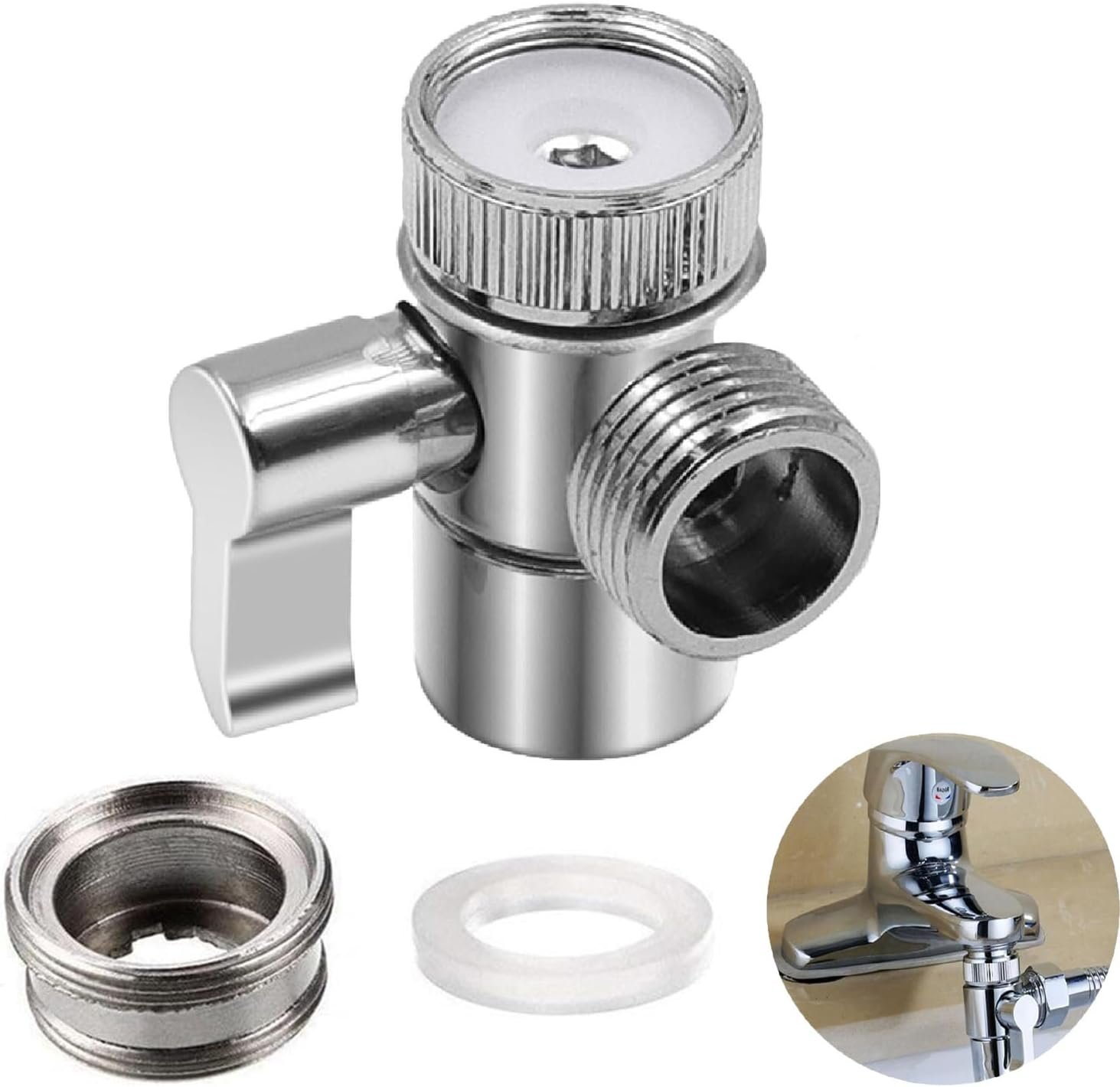 Wzenclave Faucet Diverter Valve for Kitchen & Bathroom Sinks T-Valve Adapter Attachment 1/2" Male Threaded Adapter with Aerator for Angle Valve Hose Bath Shower Arm Toilet Bidet Sprayer Faucet image number 3