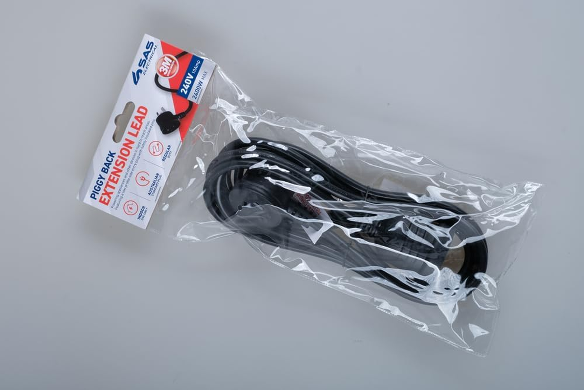 SAS Electrical 240V 10Amp Piggy Back Extension Lead, Black, 3 Meter Length image number 3