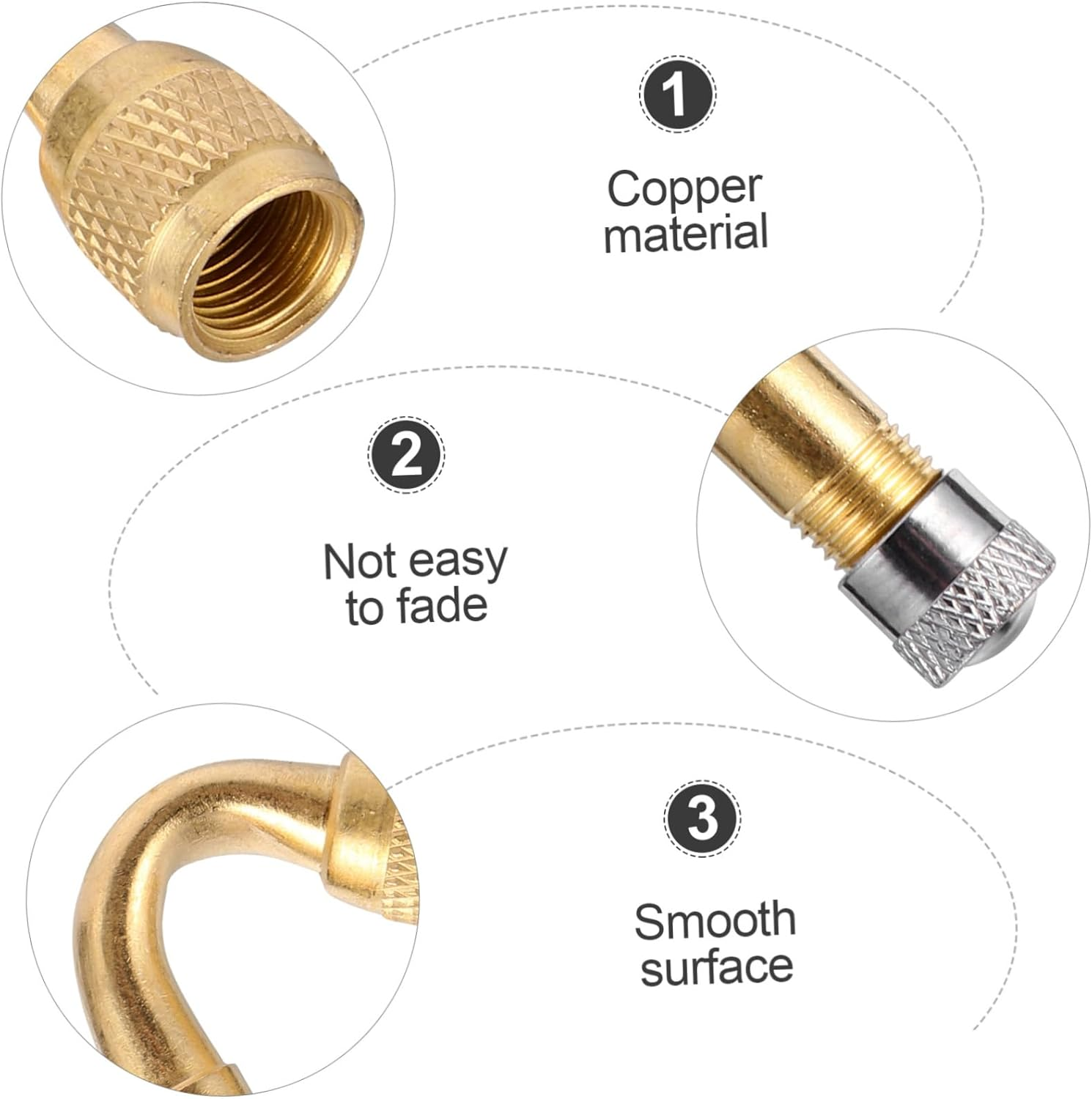 Ciieeo 3 Pcs Copper Motorbike Adaptor Tyre Stem Extension Valve Lengthen Valve Stem Extensions for Motorcycle Car Truck Wheel image number 2