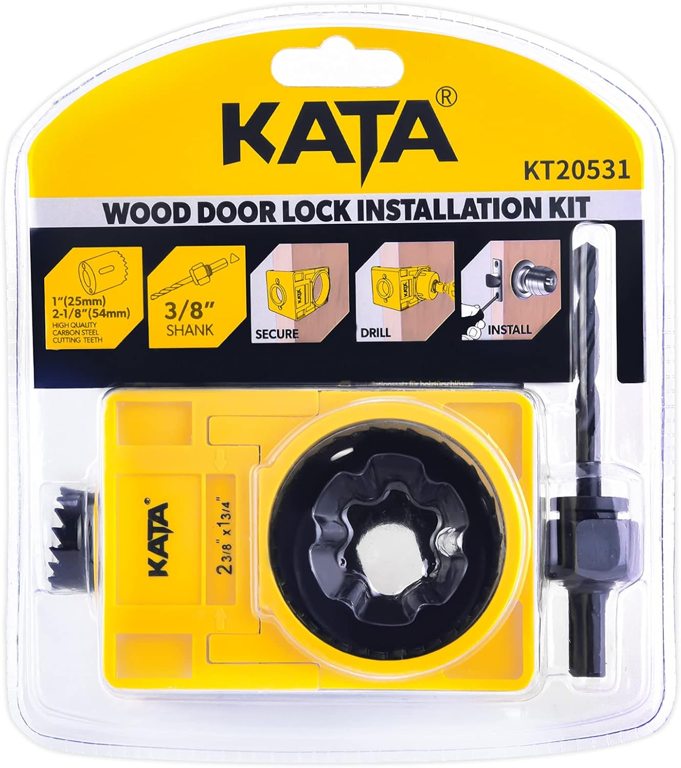 KATA 1-3/8" - 1-3/4" Door Lock Installation Kit for Wooden Doors with Guide Template,Door Lock Hole Saw,Carbon Steel