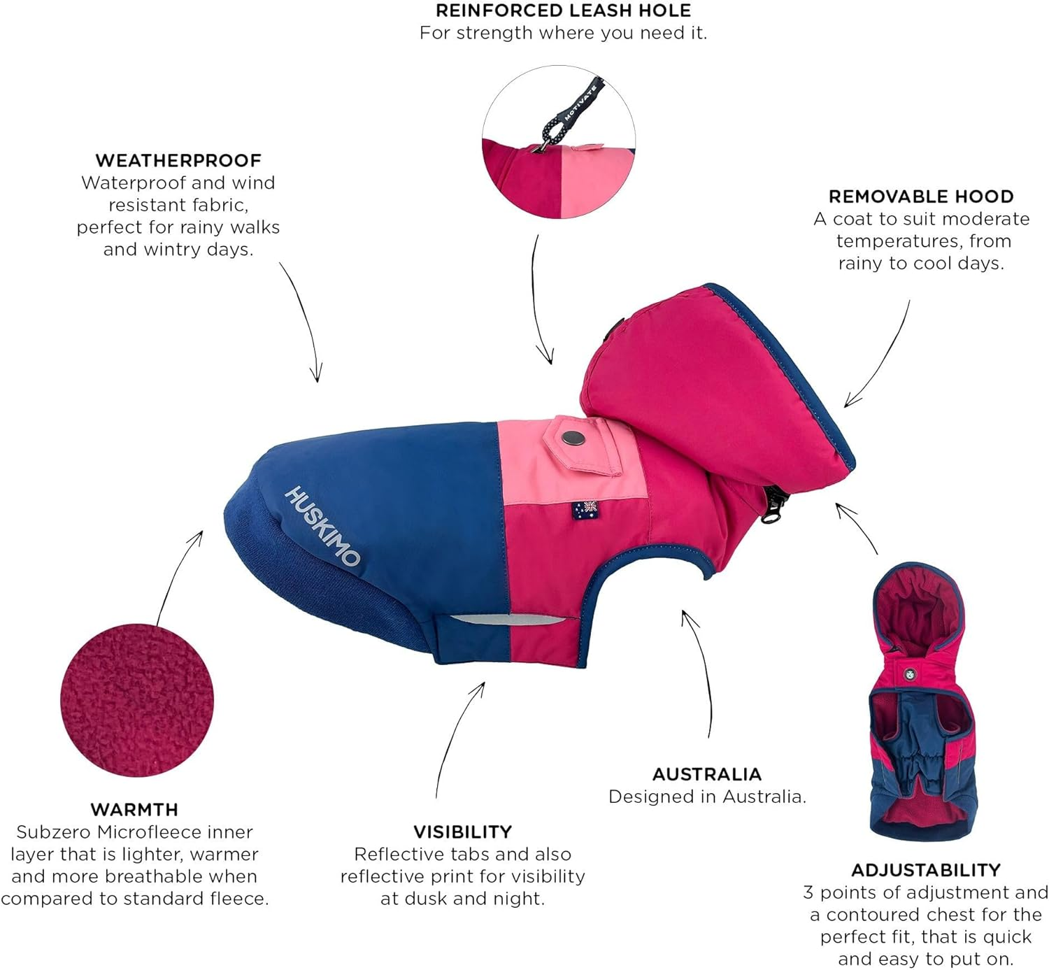 Huskimo Snowparka Dog Coat, Hot Pink, 67Cm