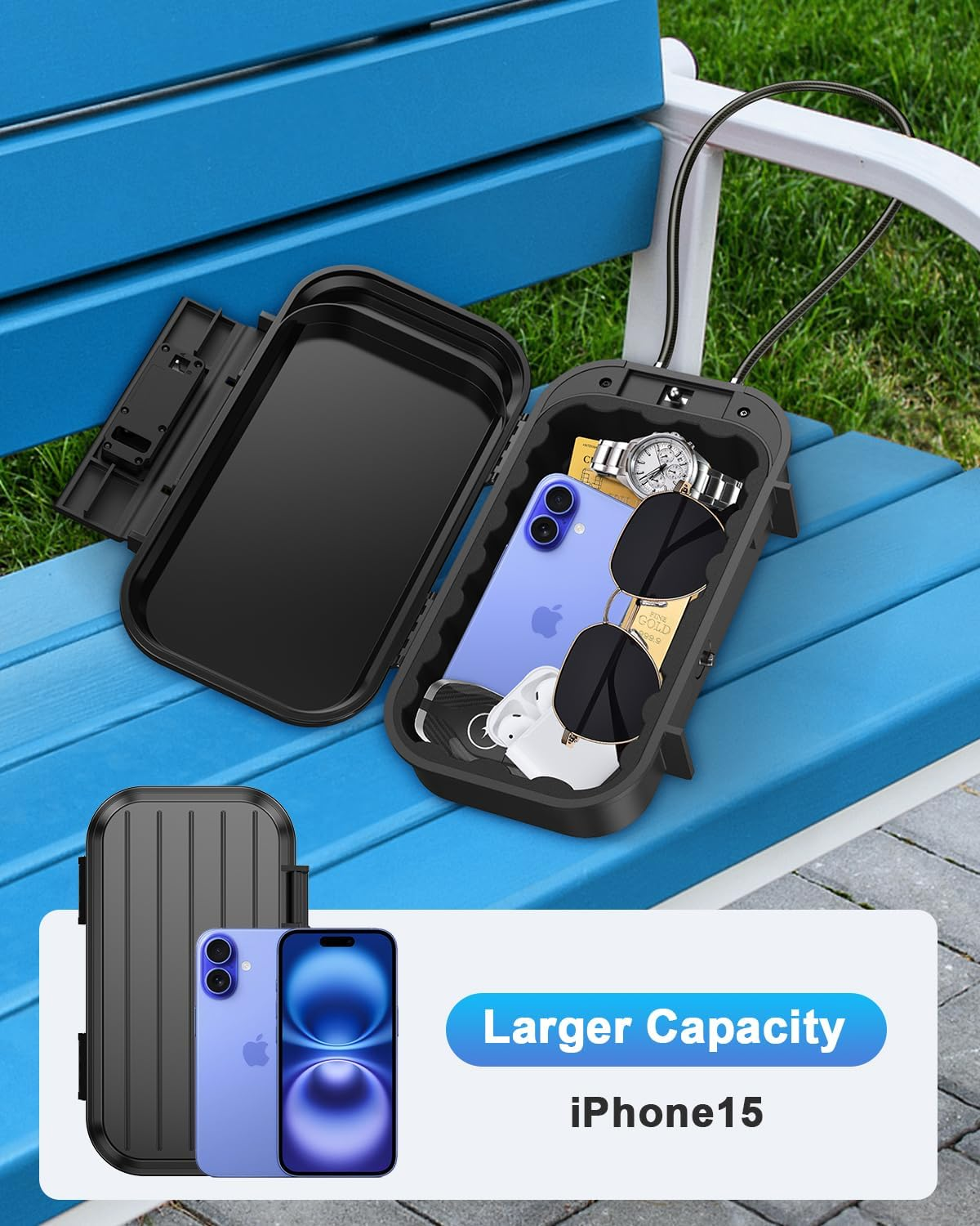 AMIR Portable Lock Box, 4-Digit Combination Lock Box for Travel, Anti-Theft Small Safe Box with Removable Chain, Personal Cash Box for Gym, Hotel, Dorm, Travel image number 2