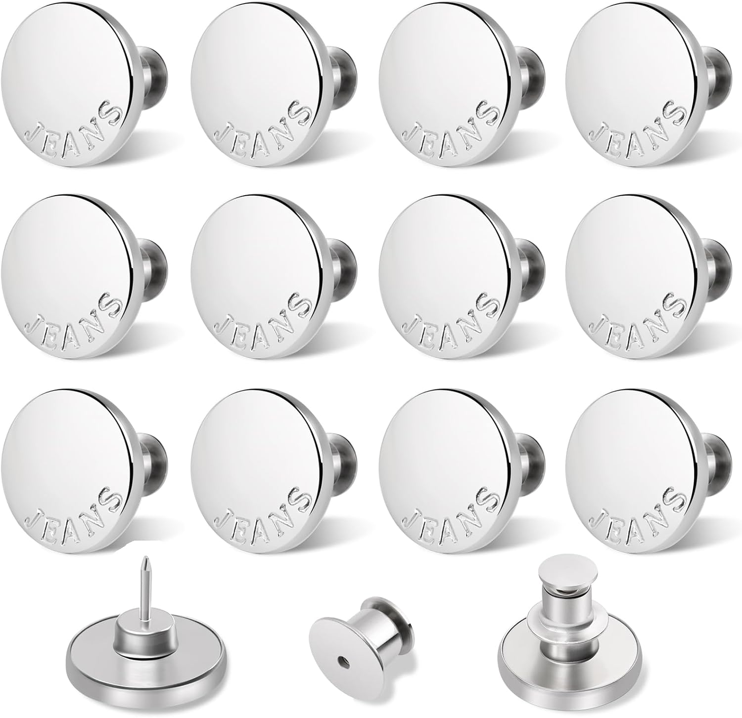 Ceryvop 12 Set Buttons Pin for Loose Jeans, Jeans Button Adjuster for Pants, No-Sew Waist Tightener Pins for Pants, Make Loose Jeans Smaller, Adjustable Pants Button Replacement