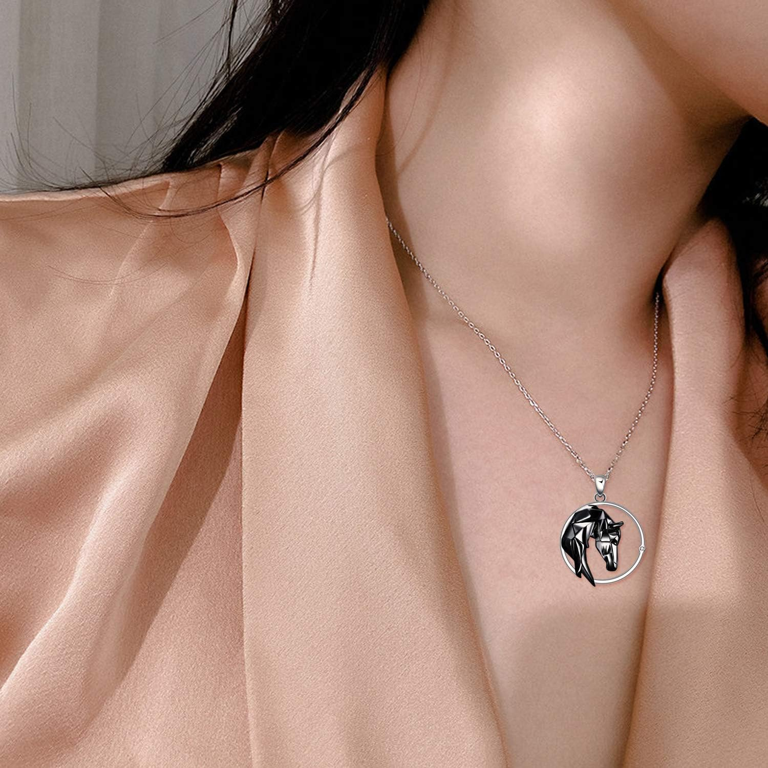 ONEFINITY Horse Necklace Sterling Silver Origami Horse Pendant Necklace for Women Jewelry image number 2