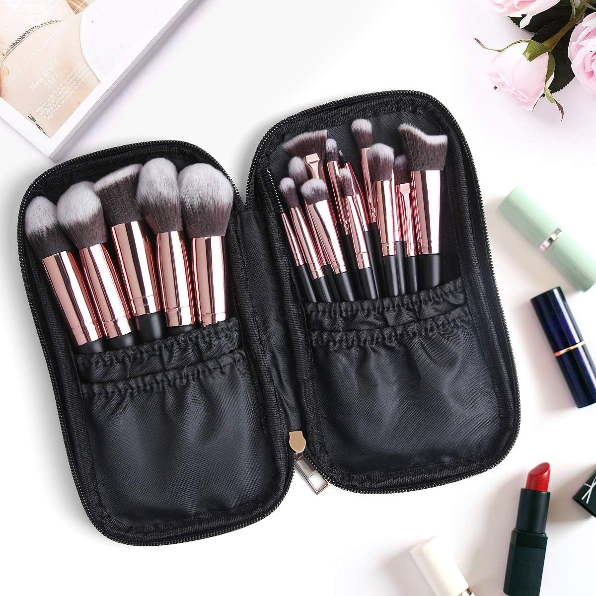 Makeup Brushes, 18 Pcs Professional Premium Synthetic Makeup Brush Set with Case, Foundation Kabuki Eye Travel Make up Brushes Sets (Black Gold) image number 2