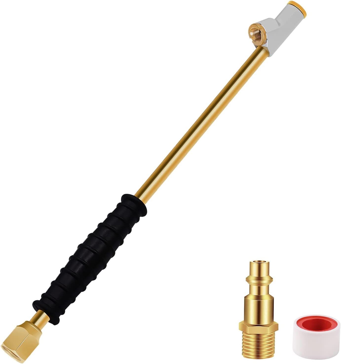 GODESON 1/4" FNPT Extended Reach Dual Head Air Chuck, 2-Way Connection 11.8" Extended Brass Air Chuck with Rubber Handle,Tire Chuck with Quick Plug for Semi, RV, Truck Dually Tires image number 5