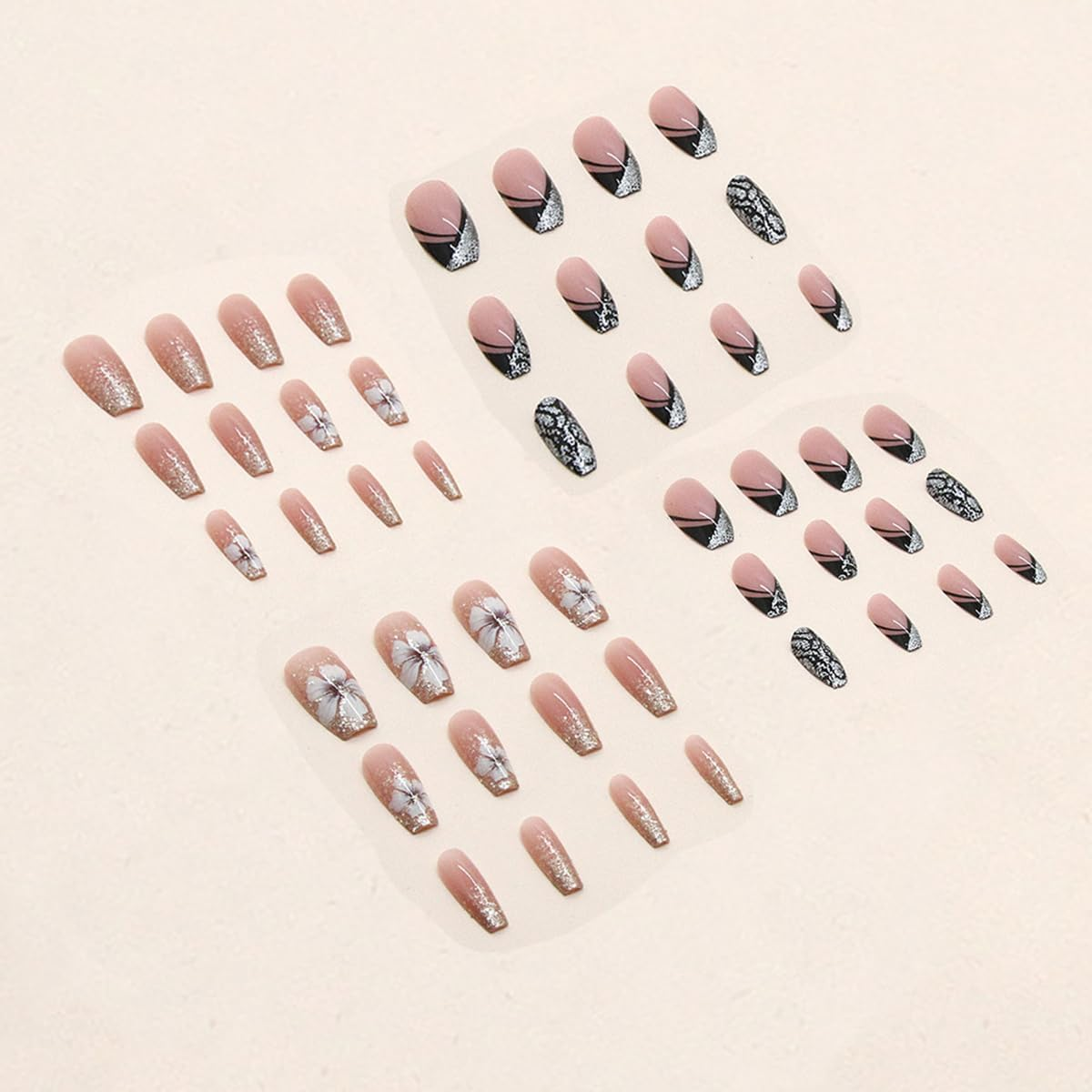 48 Pieces Natural Glitter Short Press on Fake Nails Acrylic Glue on Shiny Nails for Women and Girls Nail Art Accessories image number 1