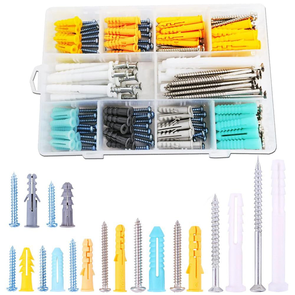 BEANPRECOY Drywall Anchors 220 Pcs, Assorted Sizes Hollow Self Drilling Drywall Anchors Screws Assortment Set Kit,Assorted Sizes Wall Plug Bolts Expansion Bolt for Wallboard Concrete Pciture Hanging image number 5