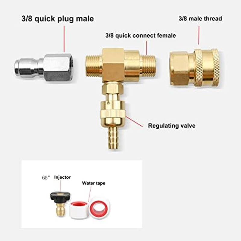 5000PSI Adjustable Chemical Injector Kit, 3/8In Quick Connector Downstream Injector for Pressure Washer, Soap Injector, 9.8Ft Siphon Hose, 1/4In Soap Nozzle Power Washer Chemical image number 6