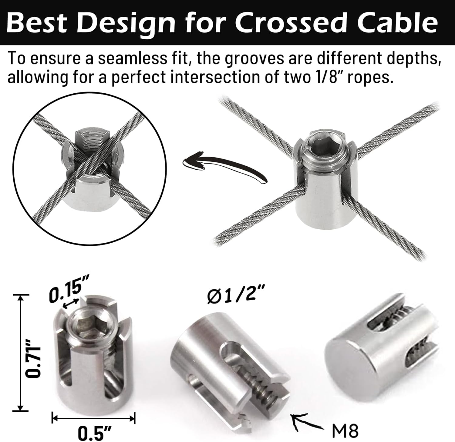 Acemaker 20PCS Cross Cable Clamps, T316 Stainless Steel Cross Clamps for 1/8" Wire Rope or Rod Fittings, No Drilling Required Clips for Wire Trellis Kits, Espalier Cable Trellis System (Invisible) image number 4