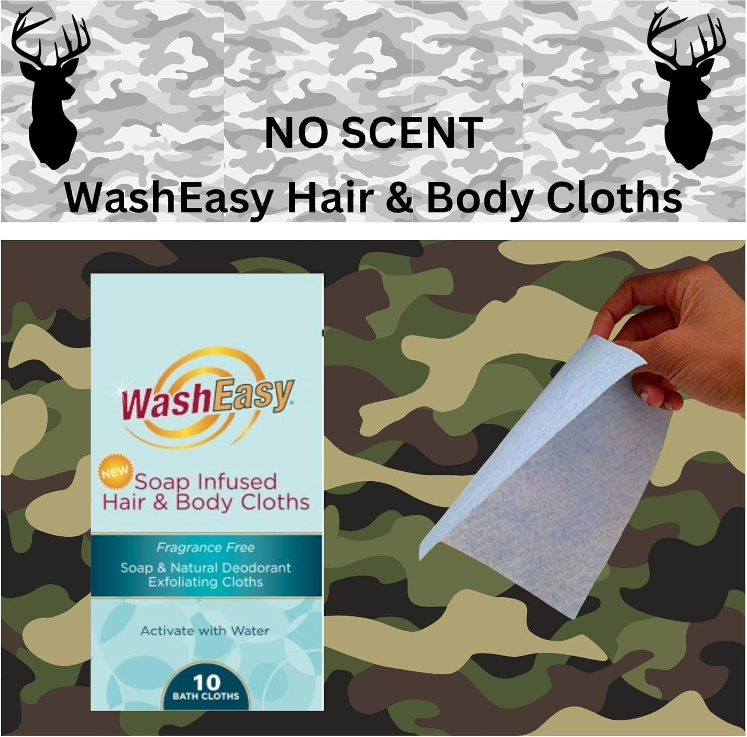 WASHEASY Soap Infused Hair and Body Cloths 10 Pack Fragrance Free Natural Bathwash Sheet Camping RV College Home Hunting Anywhere Use image number 3
