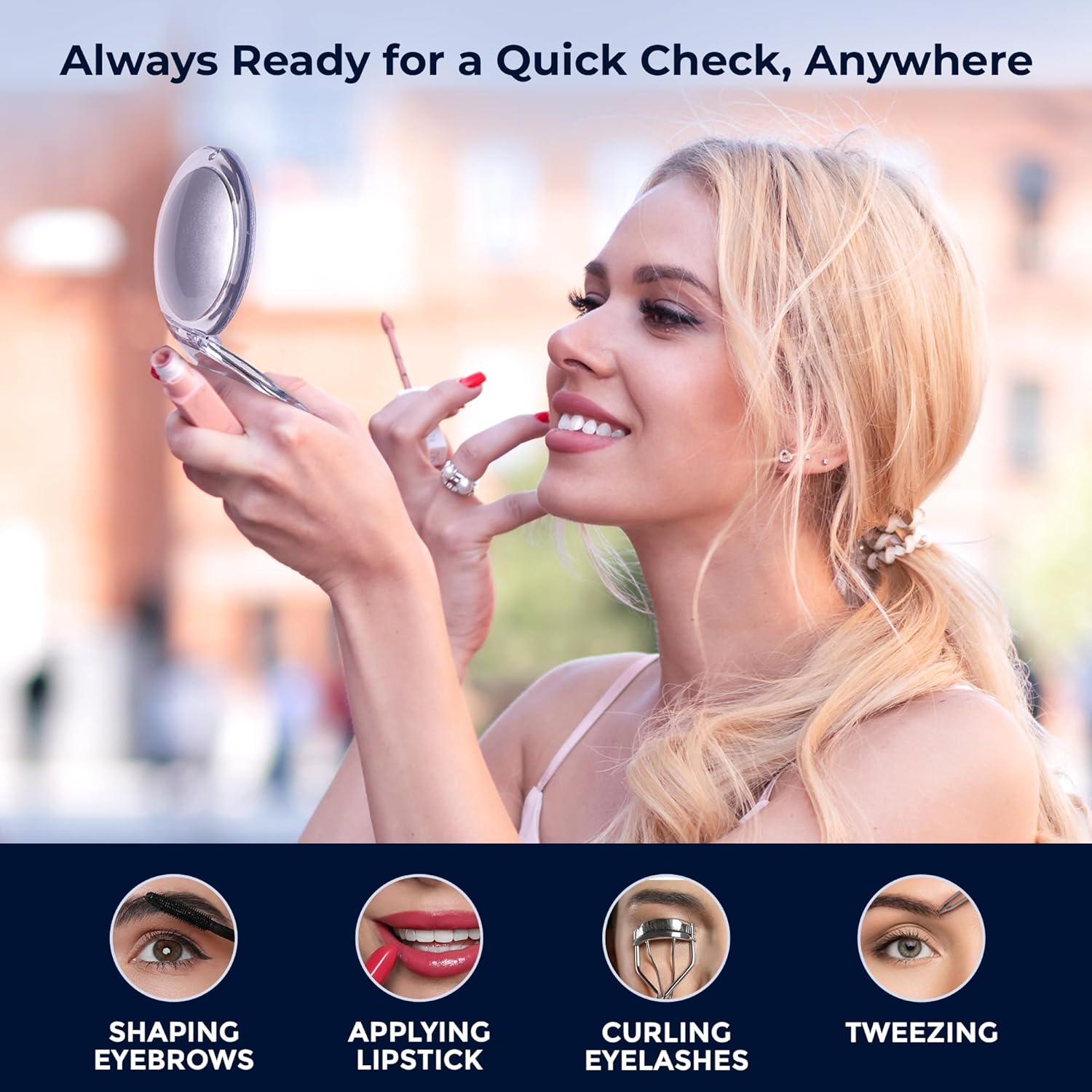 MIRRORVANA Small 12X Magnifying Travel Makeup Mirror, Dual-Sided 12X/1X, Foldable and Lightweight, Portable Compact Mirror Design - Ideal for Handbag, Purse, or Pocket Use - 3.3" Diameter image number 4