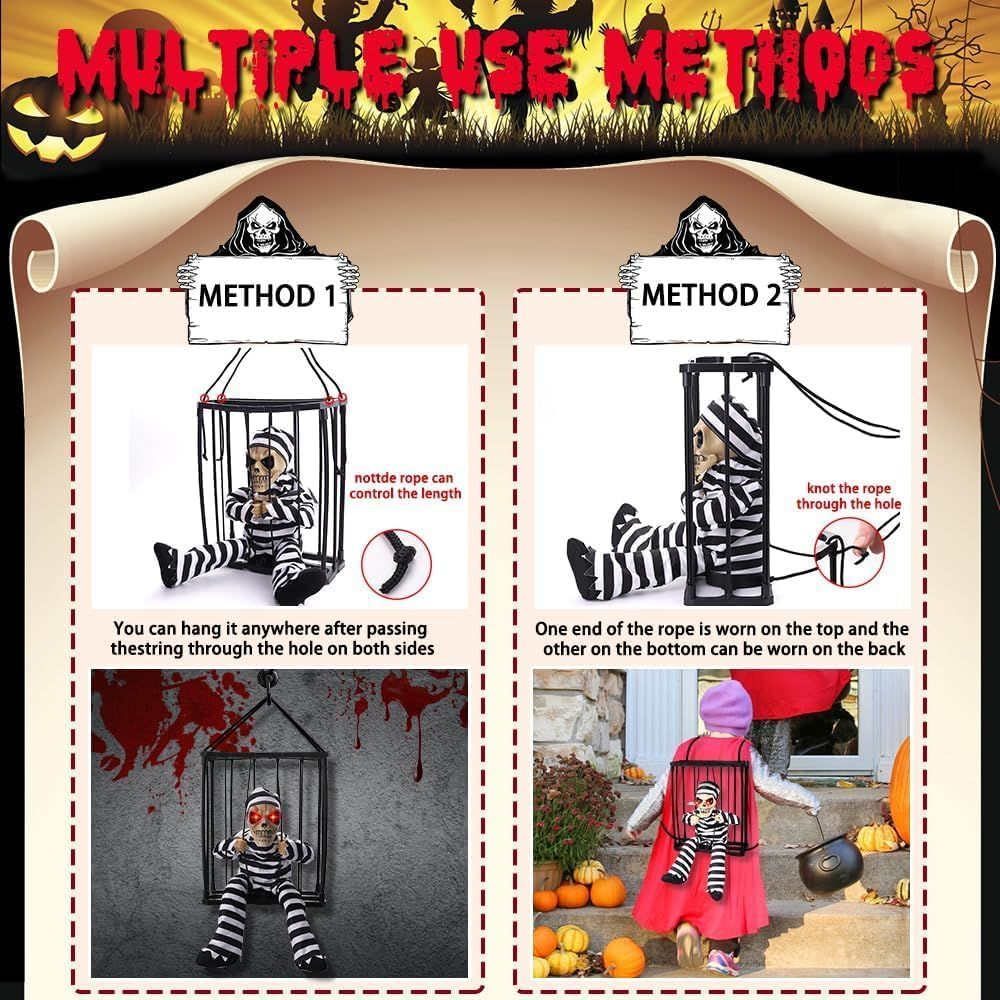 Halloween Decorations, Animated Hanging Screaming Ghostly Sound Skull Ghosts, LED Red-Eyed Scary Skull Prisoner Ghost Decorations, Spine-Chilling Haunted House Props, Indoor and Outdoor Party Supplies image number 4