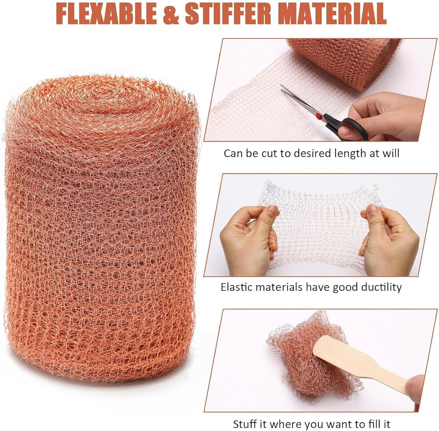 5Inch 20 FT Knitted Copper Mesh Roll 100% Pure Copper Rodent & Pest Blocker for Rats, Mice, Birds, Snails DIY Home Garden Gap Filler, Bat & Mouse Proof Barrier image number 3