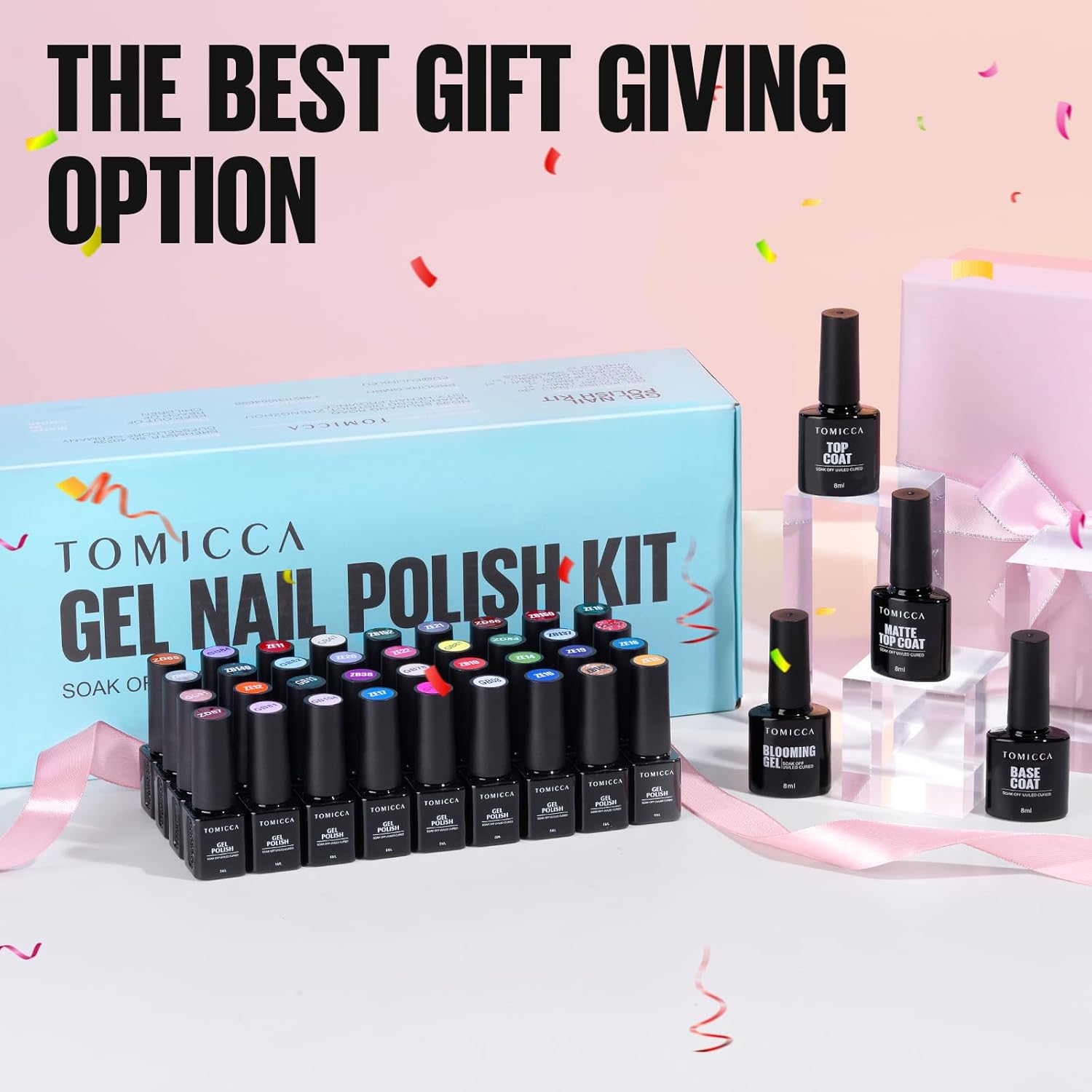 TOMICCA 40 PCS Gel Nail Polish Set 36 Colors Jelly Gel Polish with Glossy & Matte Top Coat Base Coat Blooming Gel Starter Kit Soak off UV Gel Nail Kit Nail Art DIY Manicure Suit for All Seasons image number 6